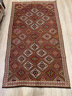 Vintage Turkish Kilim Rug – 4.6 x 8.2 ft, Handwoven Wool Star Diamond