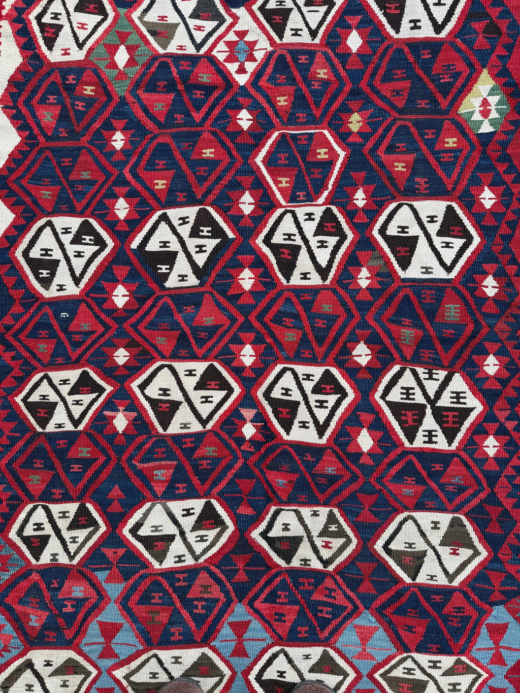 Handwoven Turkish Kilim Rug, Bohemian Geometric Rug (4.07x4.86 ft)