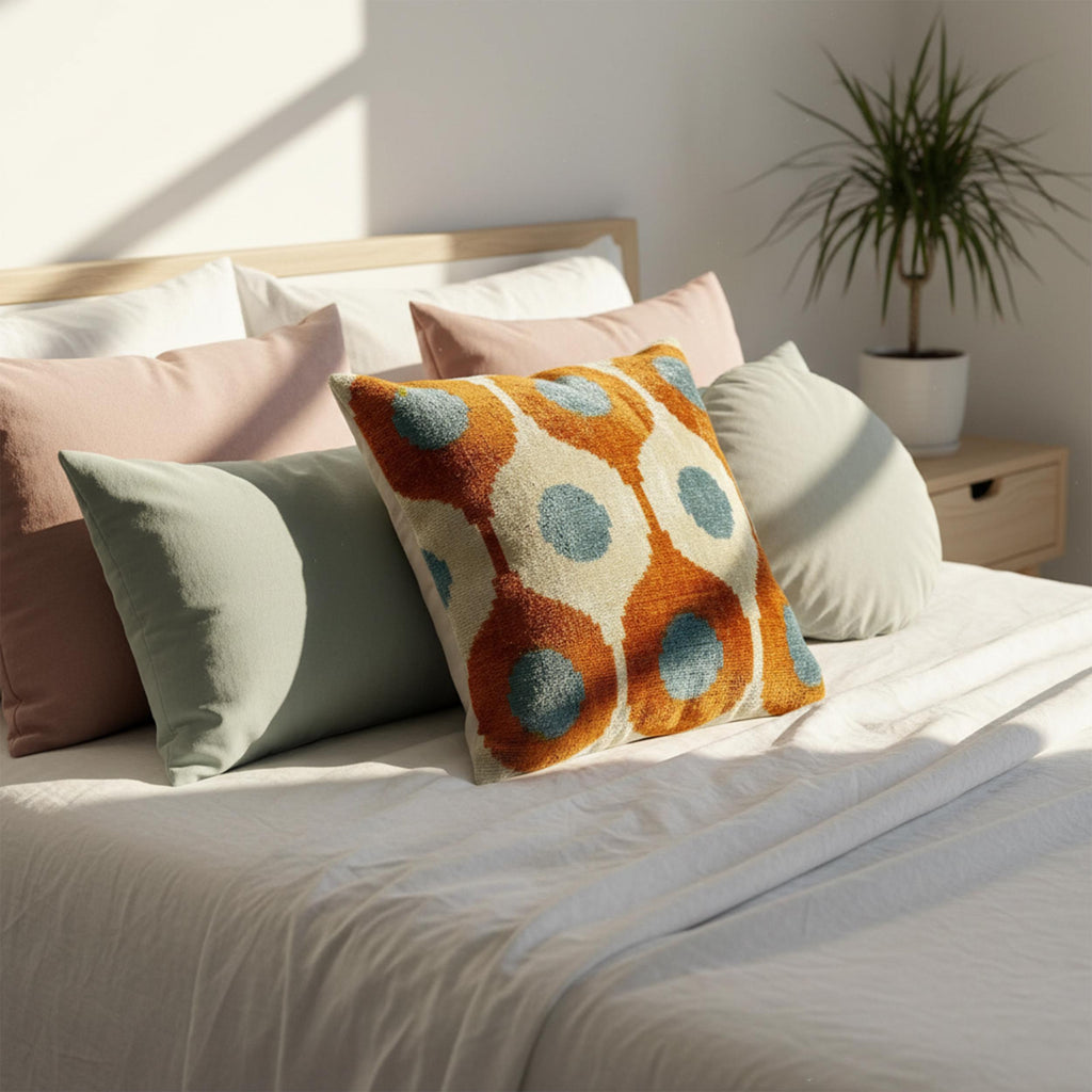 Orange & Blue Velvet Pillow Cover 16x24