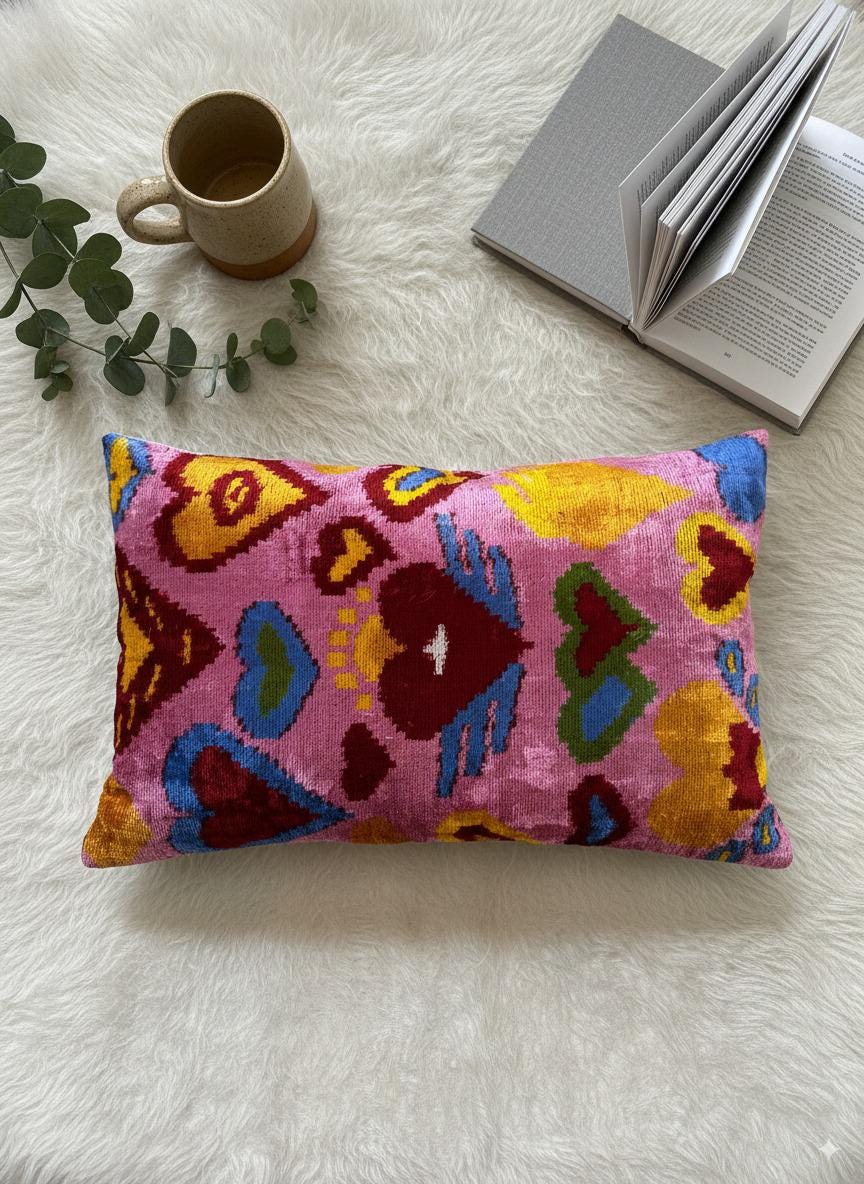 Pink Red Blue Yellow Hear Velvet Pillow Cover 16x24
