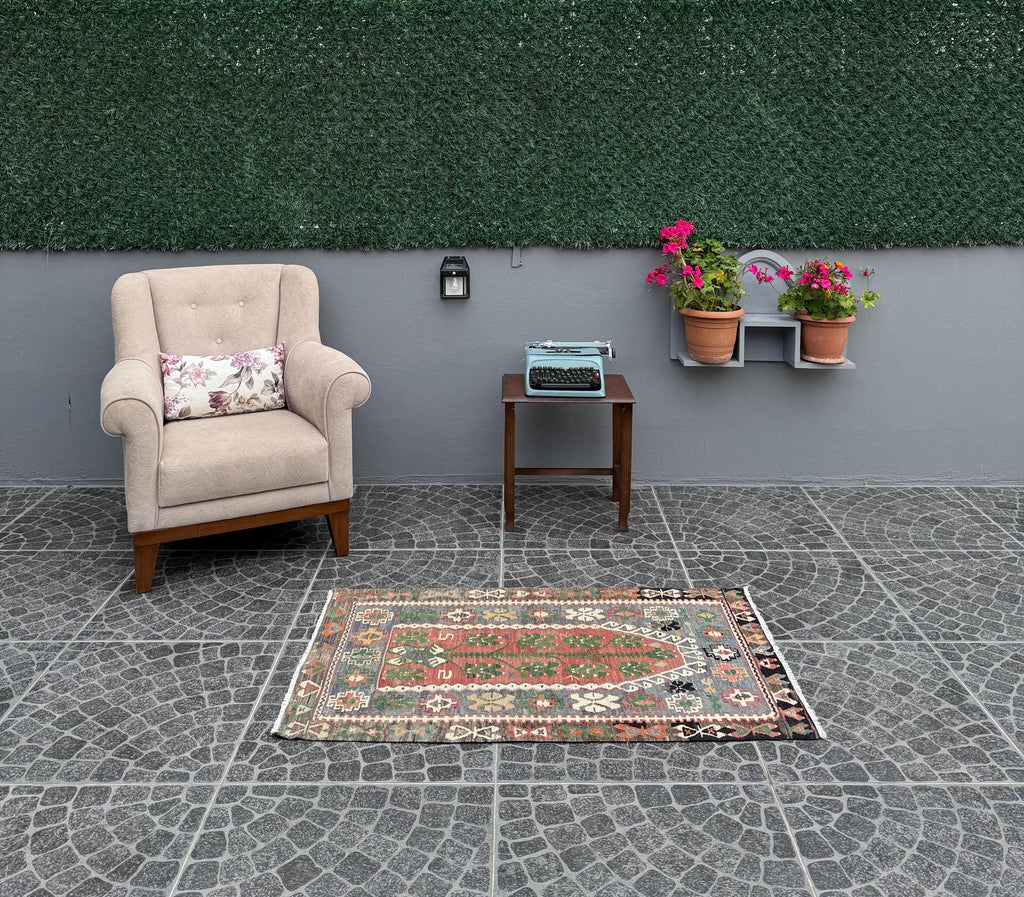 Vintage Turkish Kilim Rug, Tree of Life, Handwoven Wool (2.53x4.20 ft)