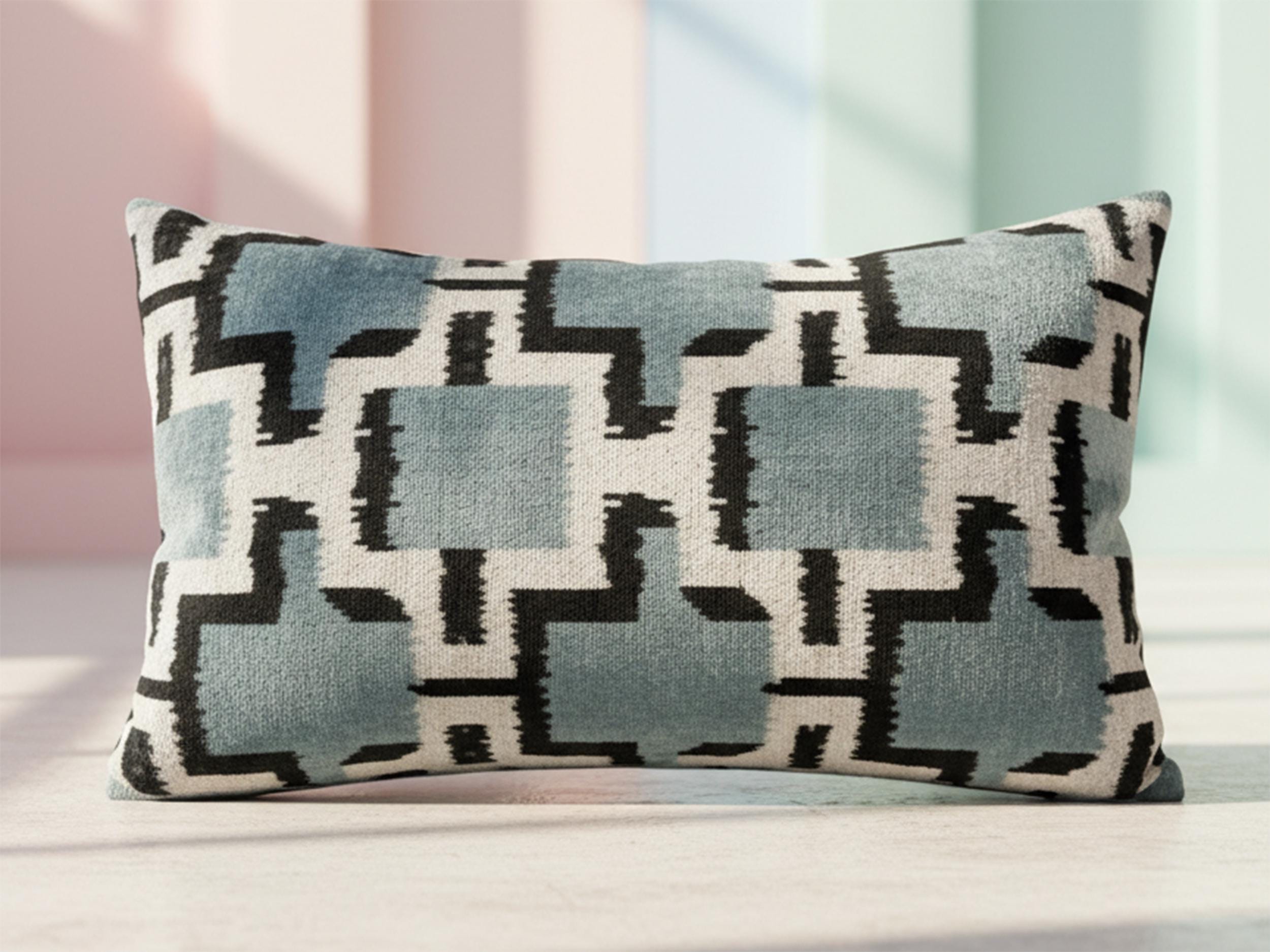 Blue Black and White Velvet Pillow Cover 16x24