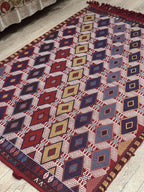 Vintage Konya Kilim Rug, Geometric Diamond Wool Rug (3.9 x 5.7 ft)