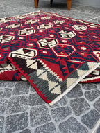 Handwoven Turkish Kilim Rug, Bohemian Geometric Rug (4.07x4.86 ft)