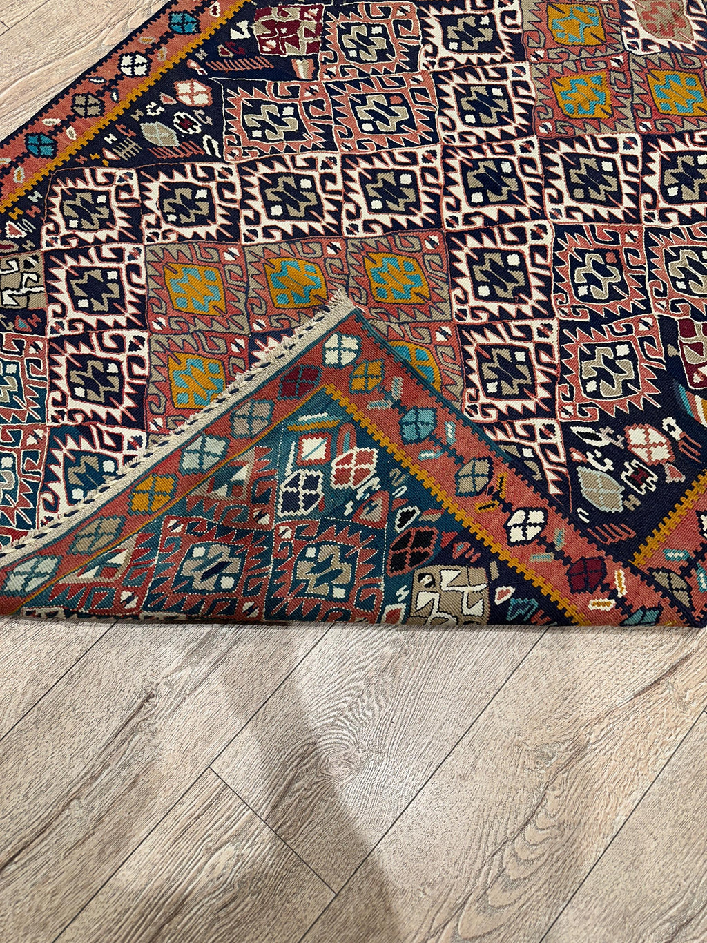 Vintage Turkish Kilim Rug, Handwoven Wool, Tribal Diamond Design (3.8 x 6.2 ft)