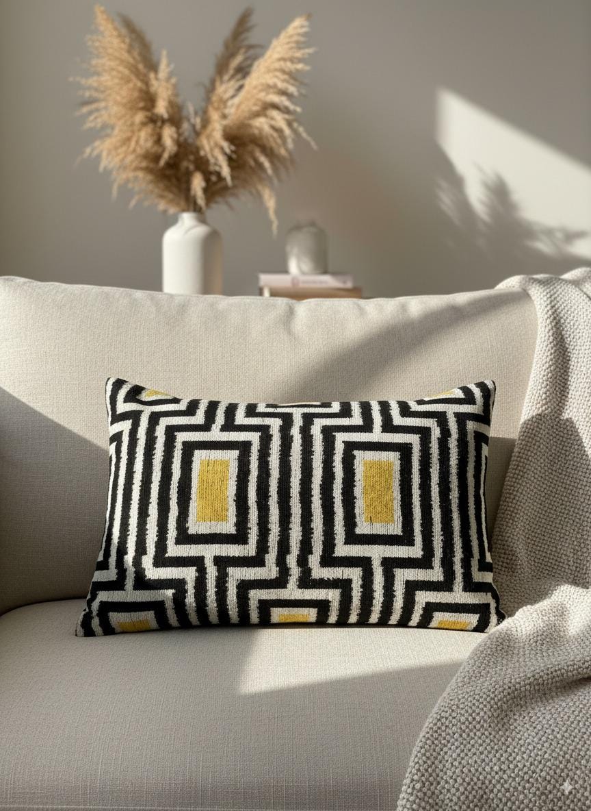 Black White and Yellow Velvet Pillow Cover 16x24