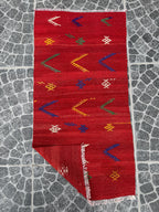 Vintage Turkish Kilim Rug, Handwoven Wool Cicim Rug (1.90x3.81 ft)