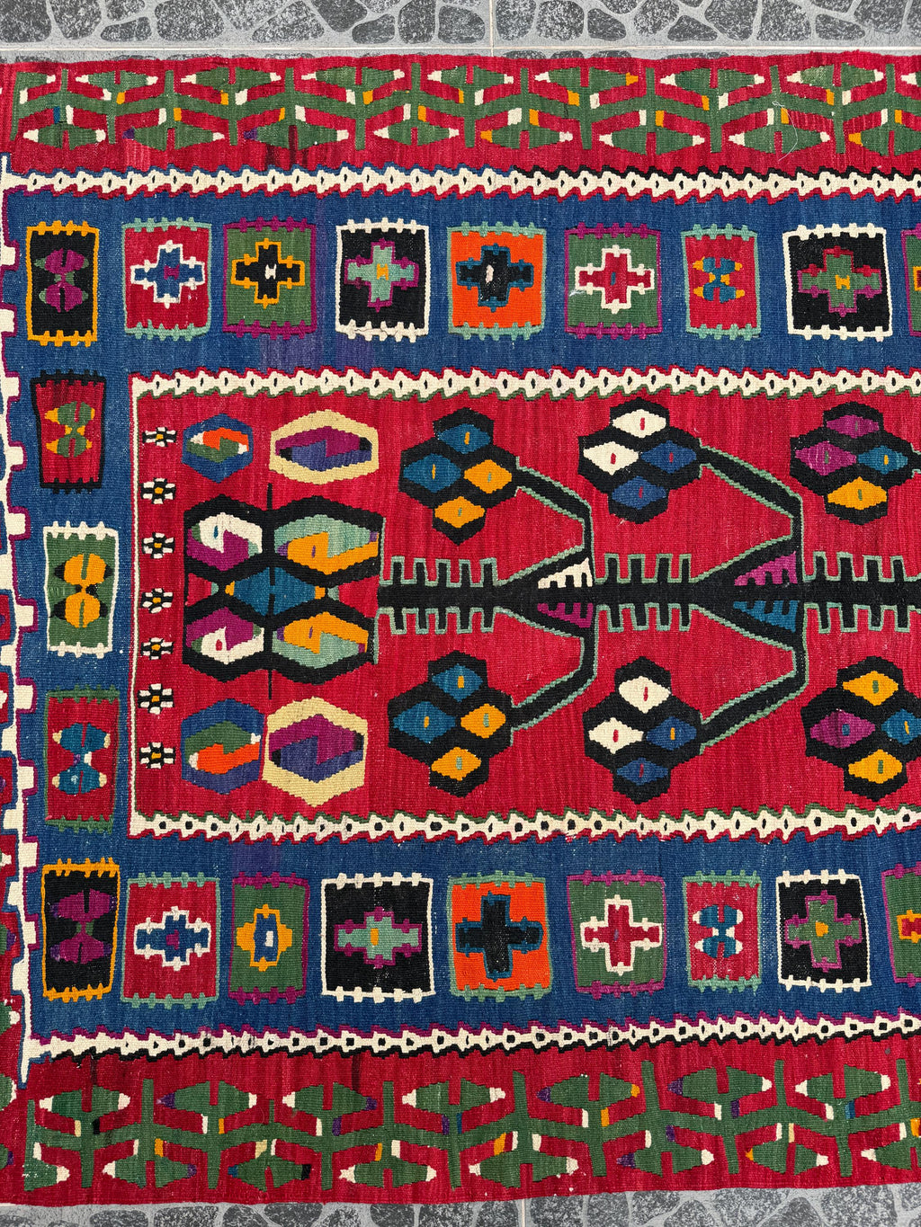 Vintage Tree of Life Kilim Rug, Turkish Handwoven Wool (3.93x6.66ft)