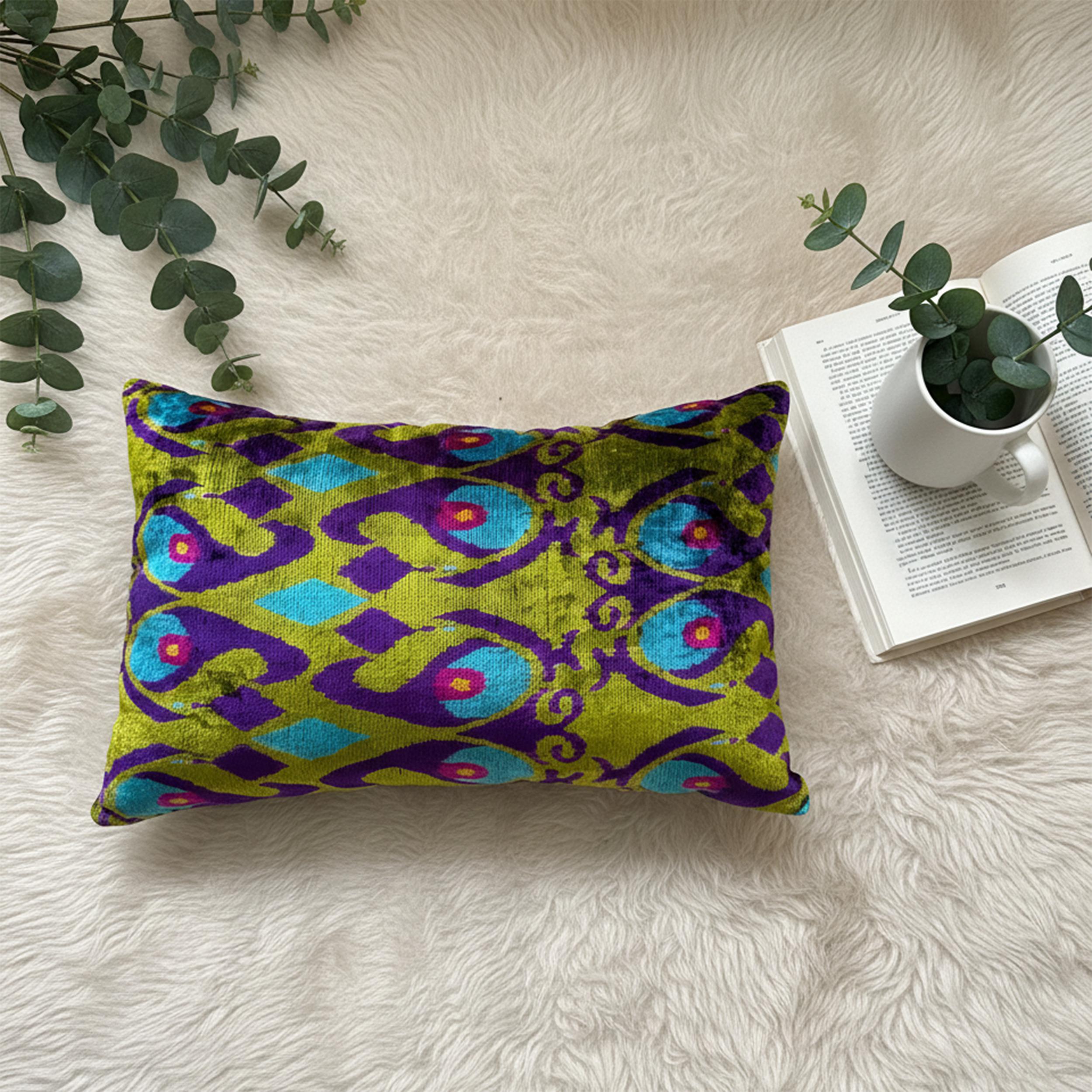 Purple Blue and Green Velvet Pillow Cover 16x24