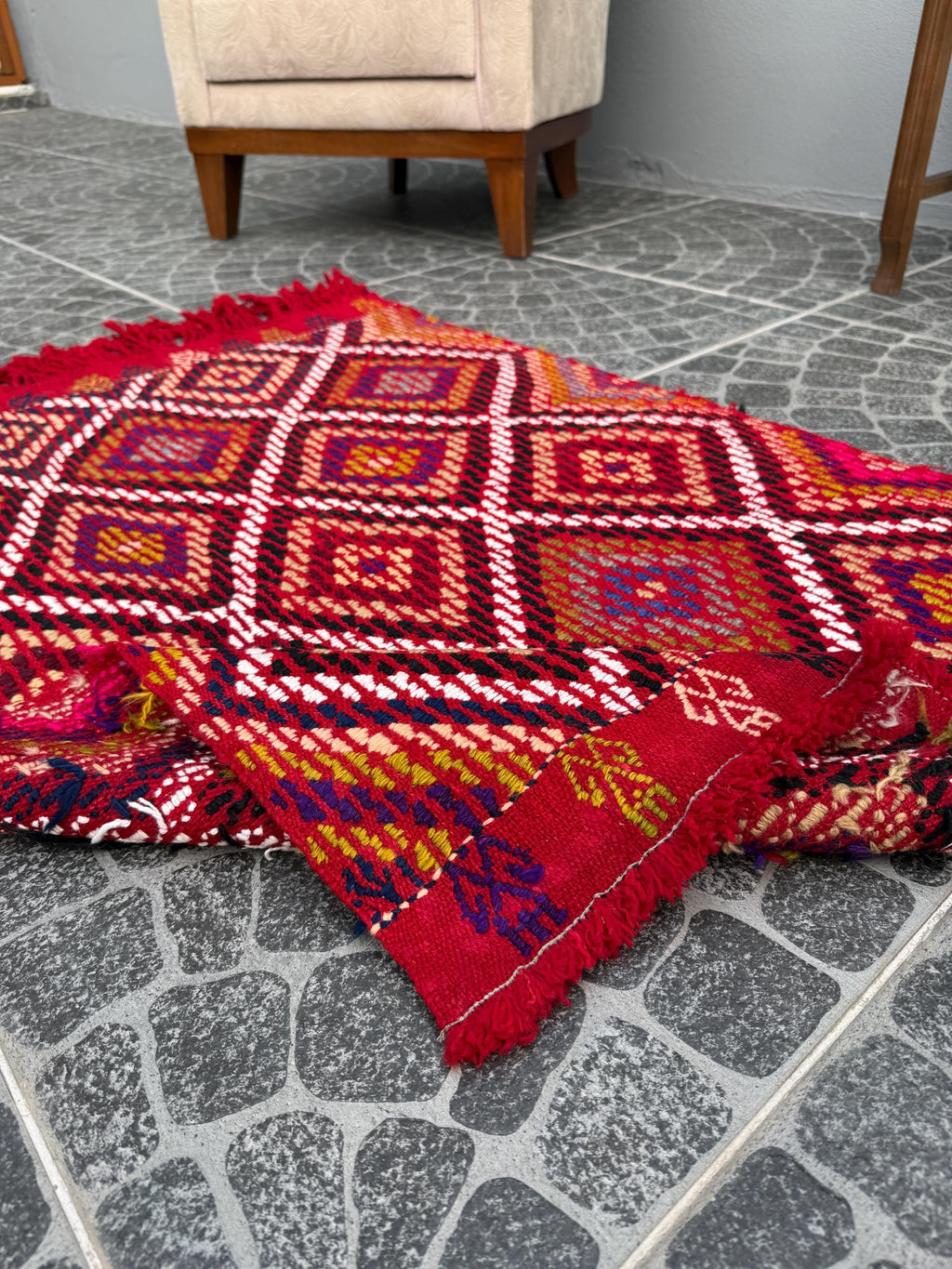 Vintage Turkish Kilim Rug, Bohemian Woven Area Rug, 2.95x3.97 ft