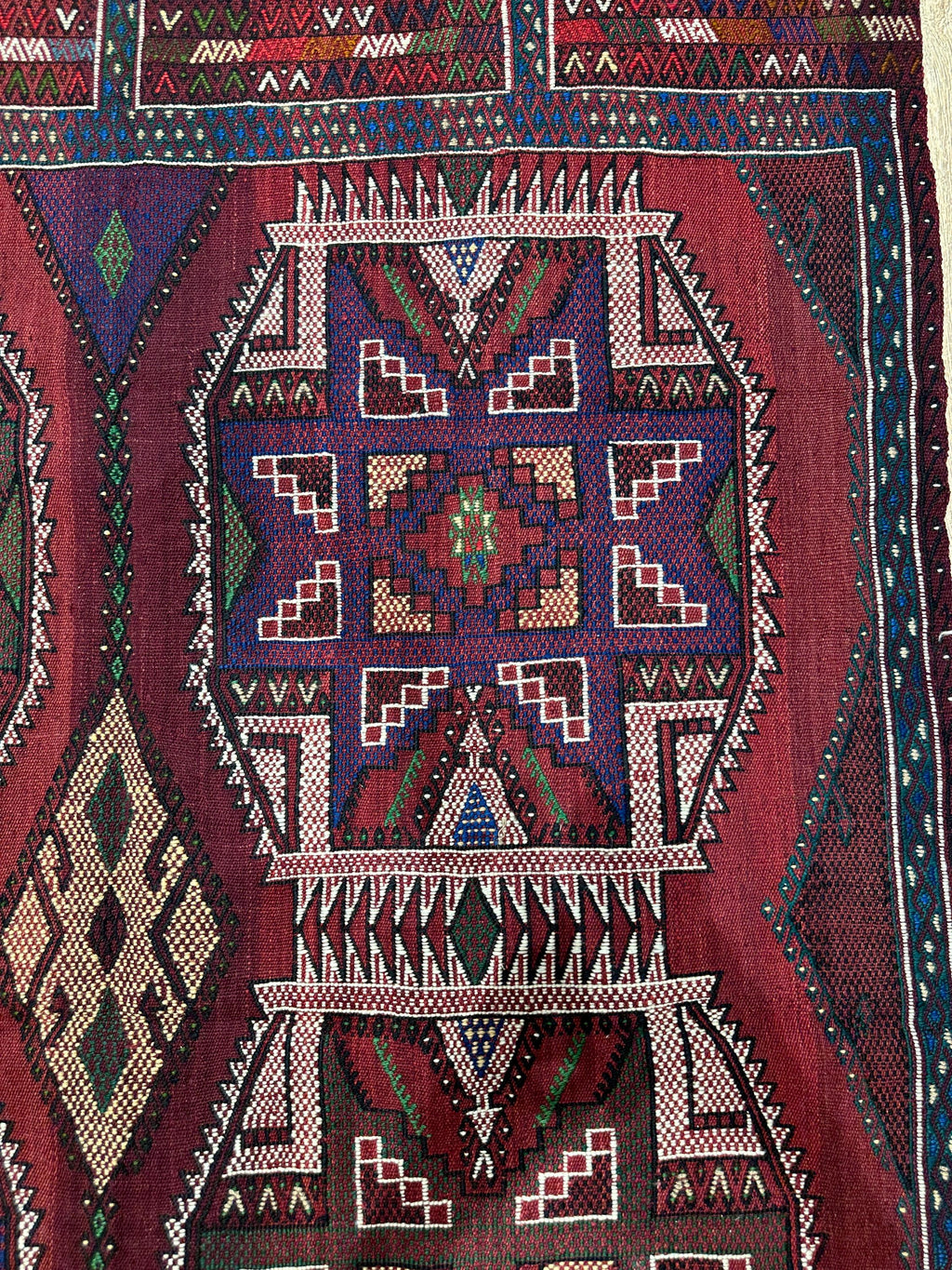 Vintage Turkish Kilim Rug, Handwoven Wool, Geometric Tribal Design (4.46 x 6.56 ft)