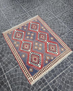 Handwoven Turkish Kilim Rug, Vintage Star Motif (3.64 x 4.33 ft)
