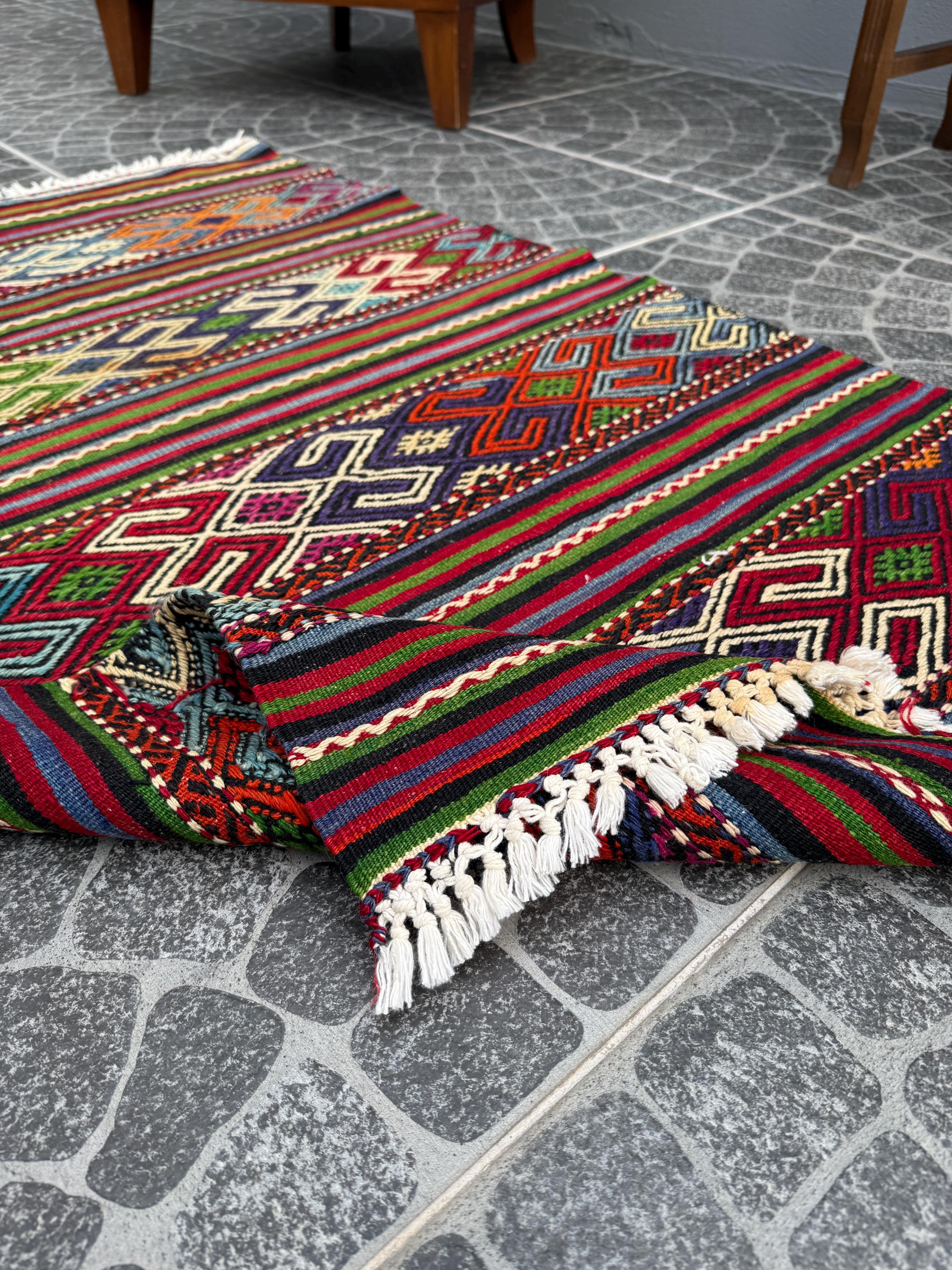 Vintage Turkish Kilim Rug: Handwoven Wool Bohemian Area Rug (2.62x4.36 ft)