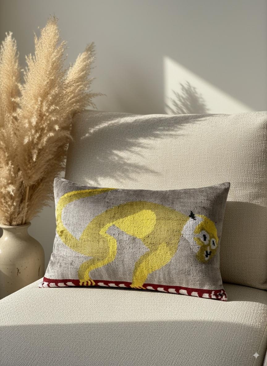 Yellow Monkey Animal Velvet Pillow Cover 16x24