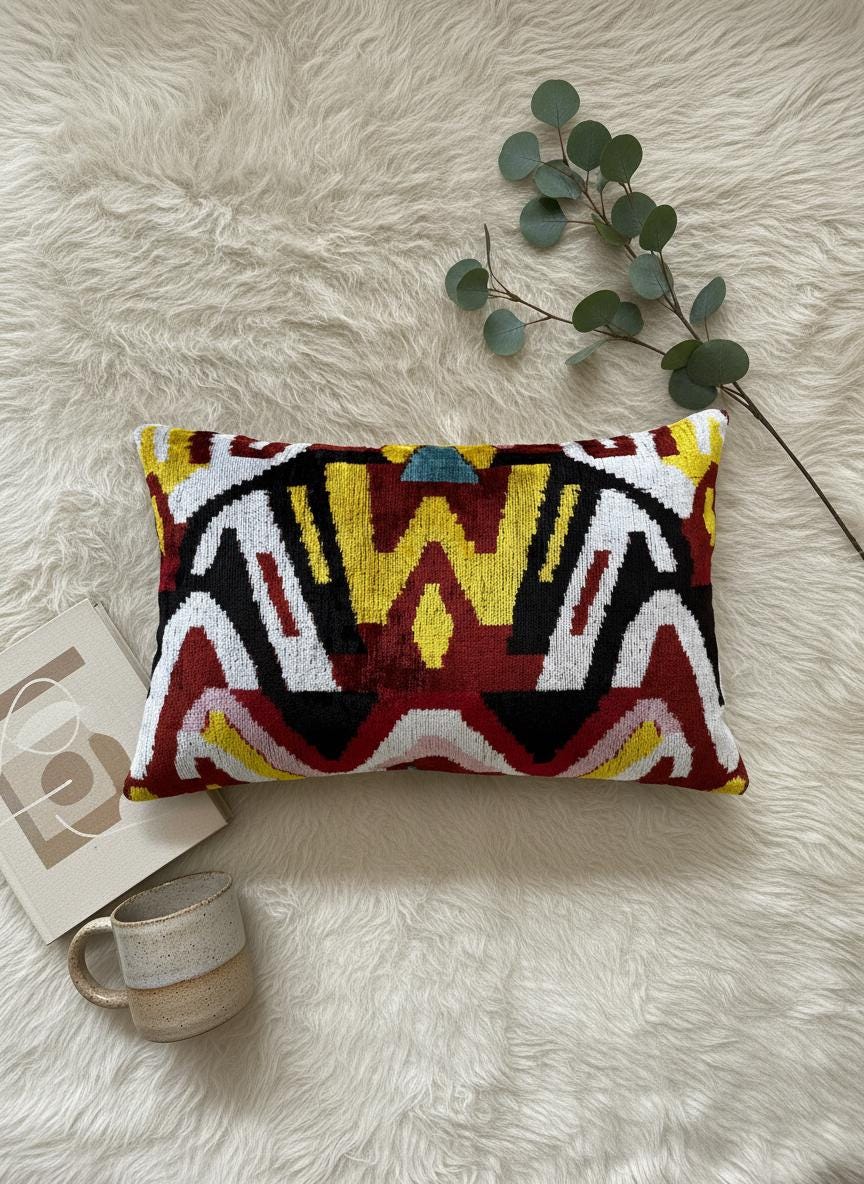 Red Yellow Black Velvet Pillow Cover 16x24