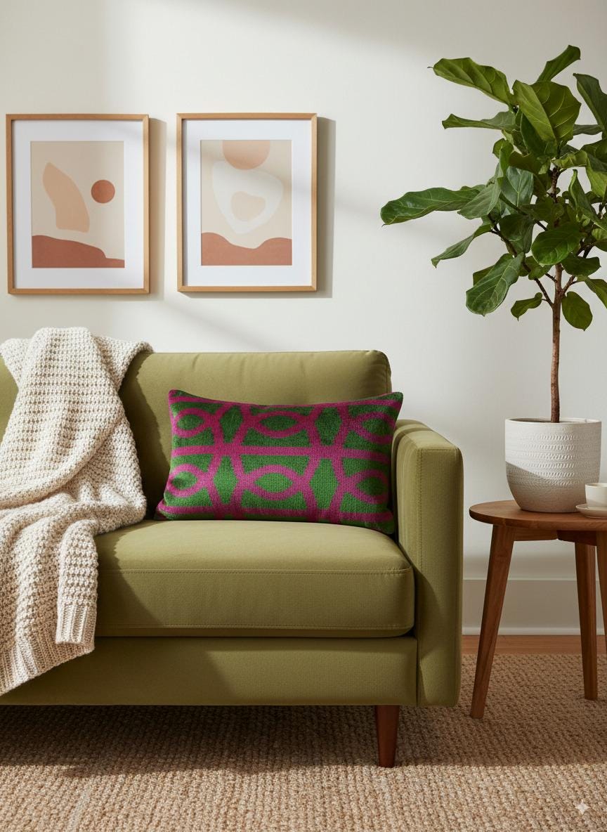 Bold Pink and Green Velvet Pillow Cover 16x24