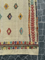 Handwoven Turkish Kilim Rug, Bohemian Geometric Accent Rug (2.89x2.95 ft)