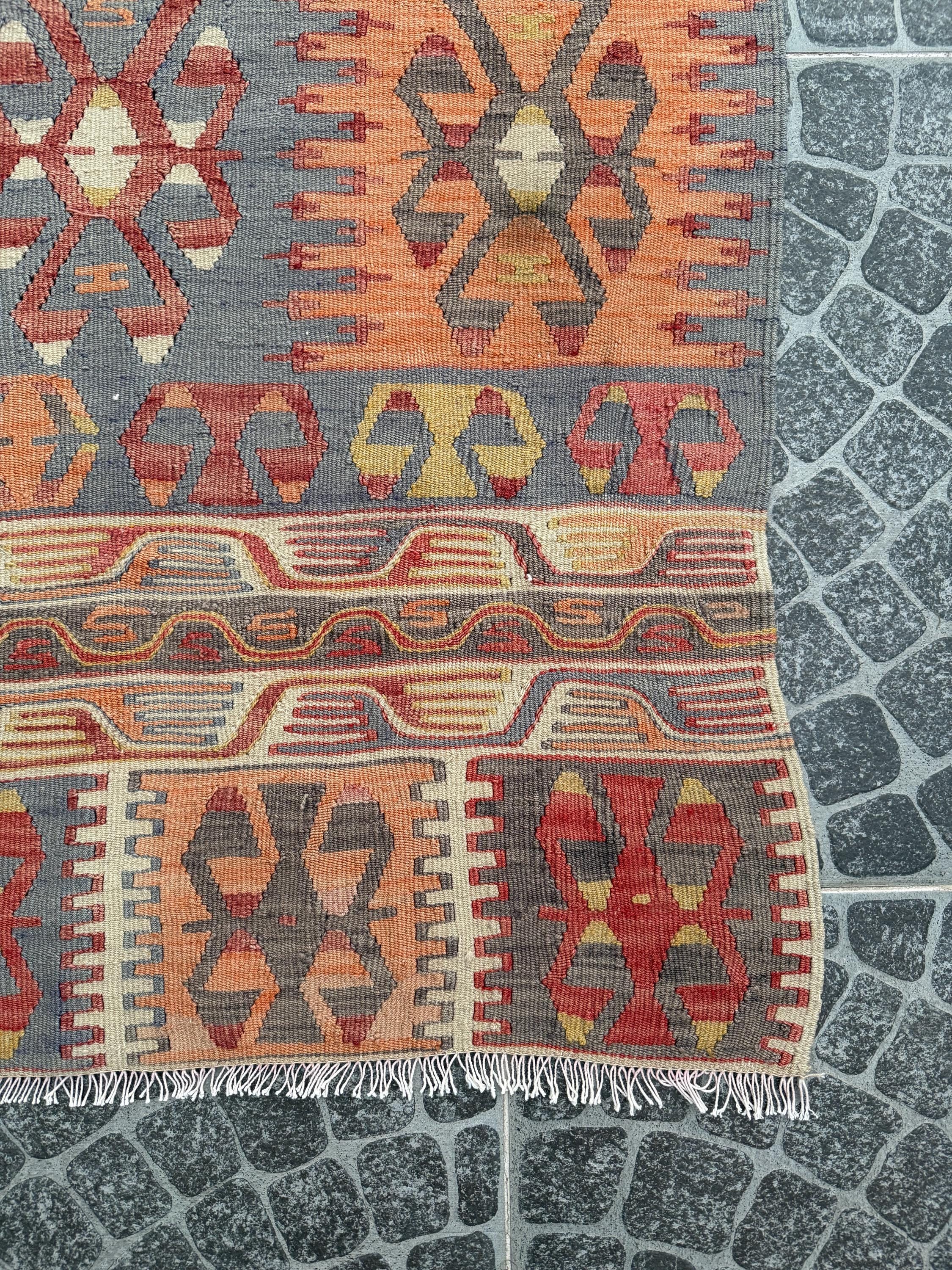 Handwoven Turkish Kilim Rug, 4.95x6.89 ft, Vintage Wool Decor