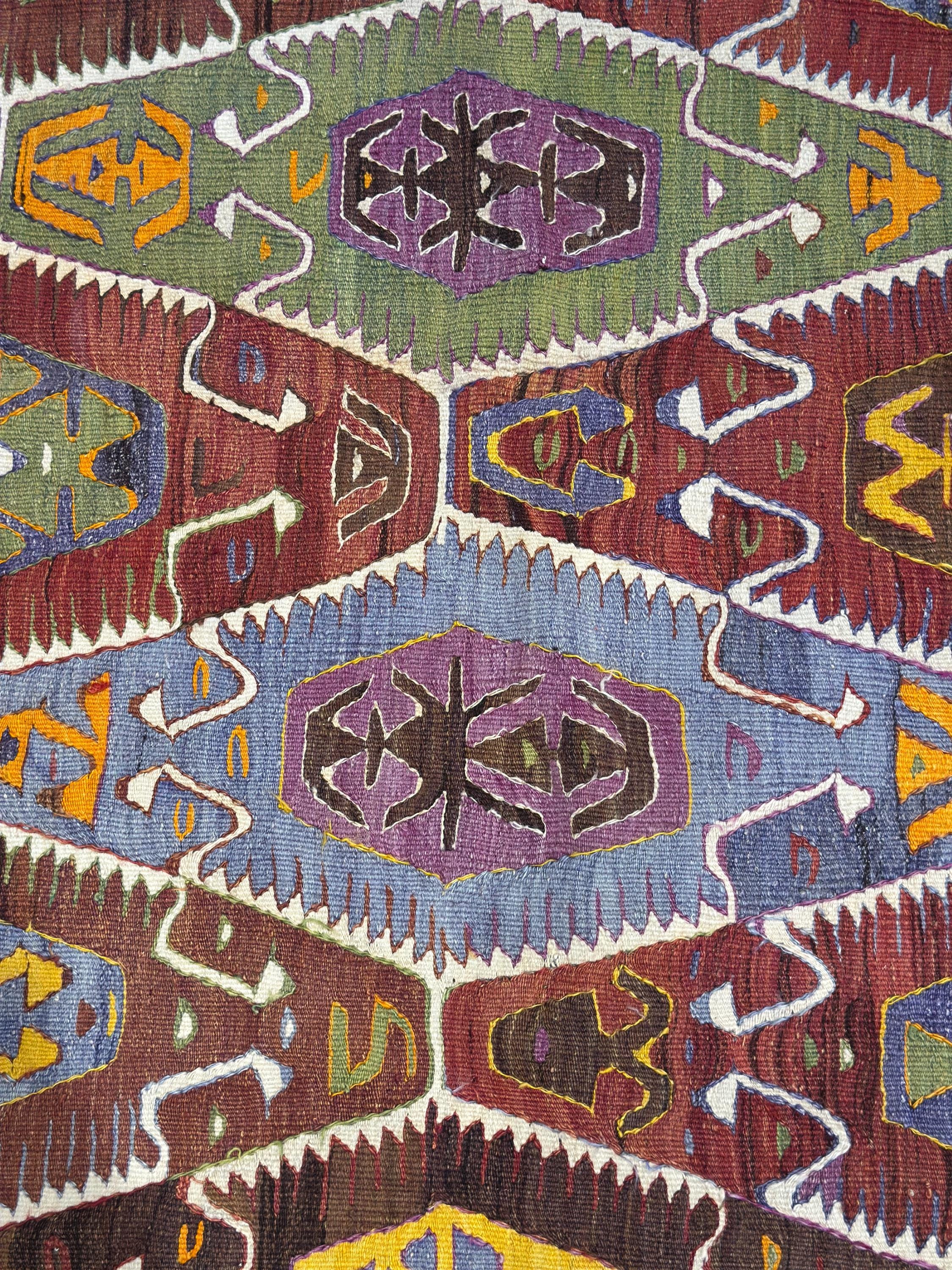 Vintage Turkish Kilim Rug – 4.8 x 8.8 ft, Handwoven Wool, Tribal Geometric Decor