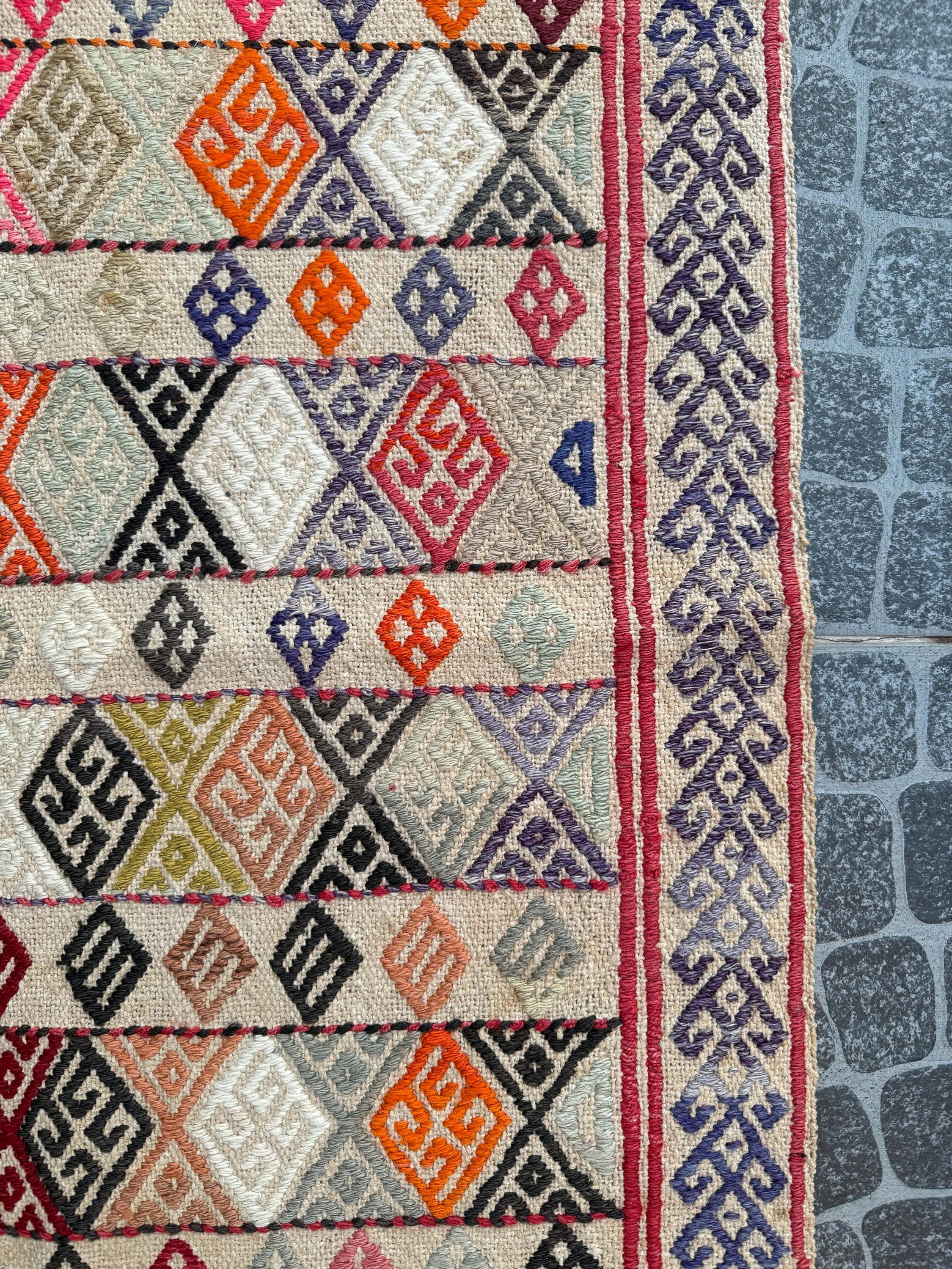 Handwoven Vintage Turkish Cicim Rug, Bohemian Tribal Wool Rug (2.72x4.04 ft)