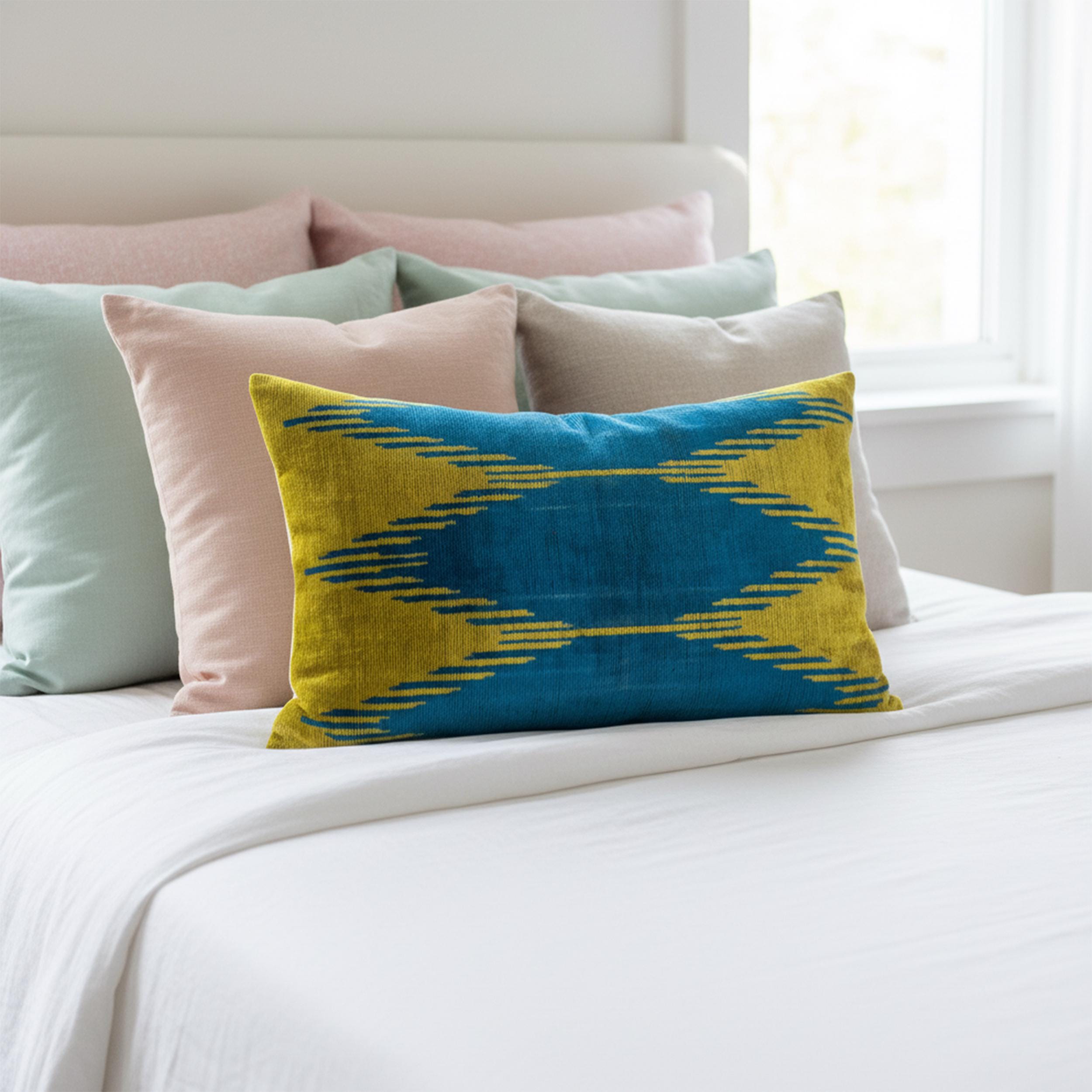 Bold Blue and Yellow Velvet Pillow Cover 16x24