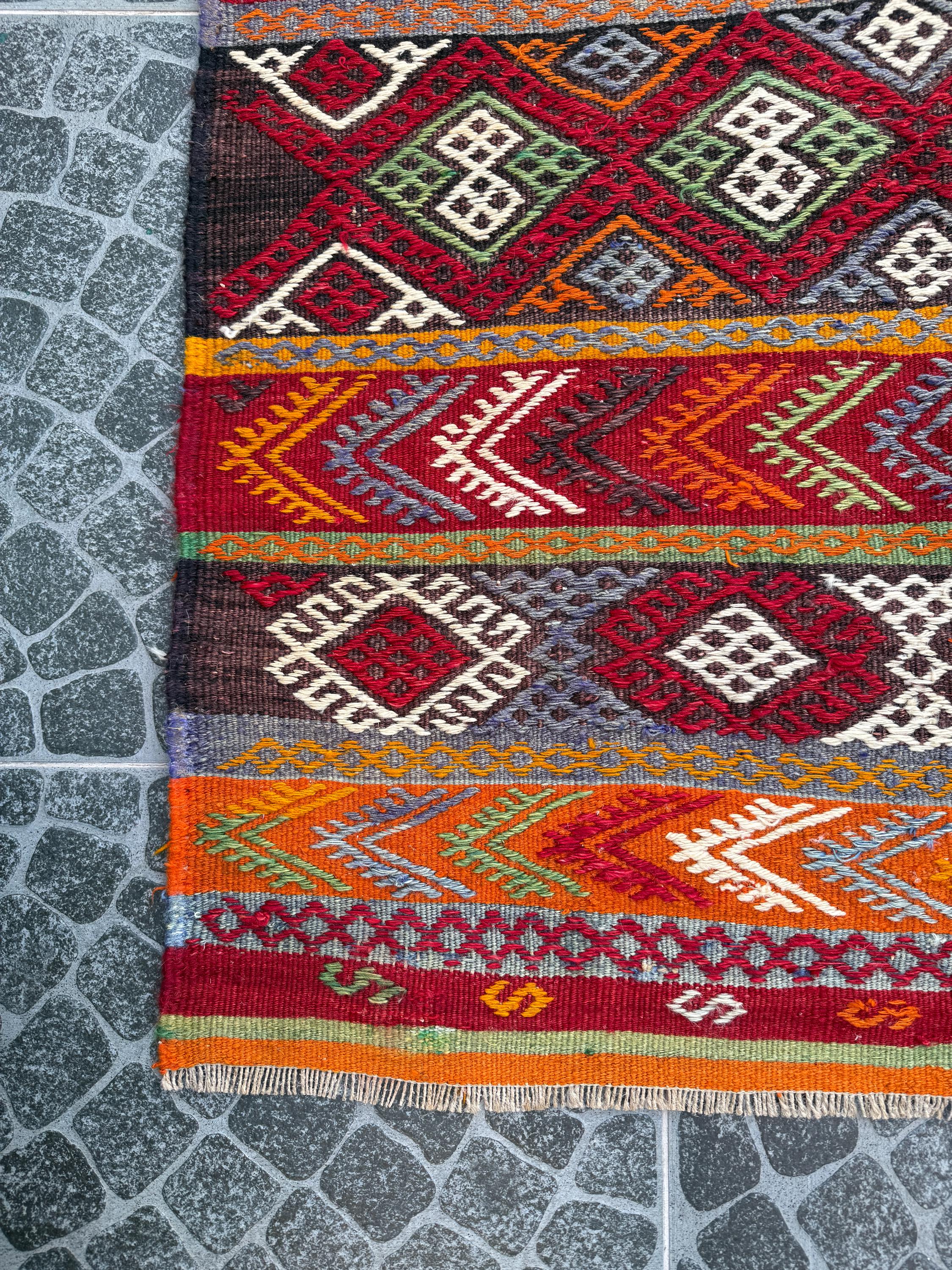 Vintage Turkish Kilim Rug, Handwoven Wool, Bohemian Decor (3.77x6.04 ft)