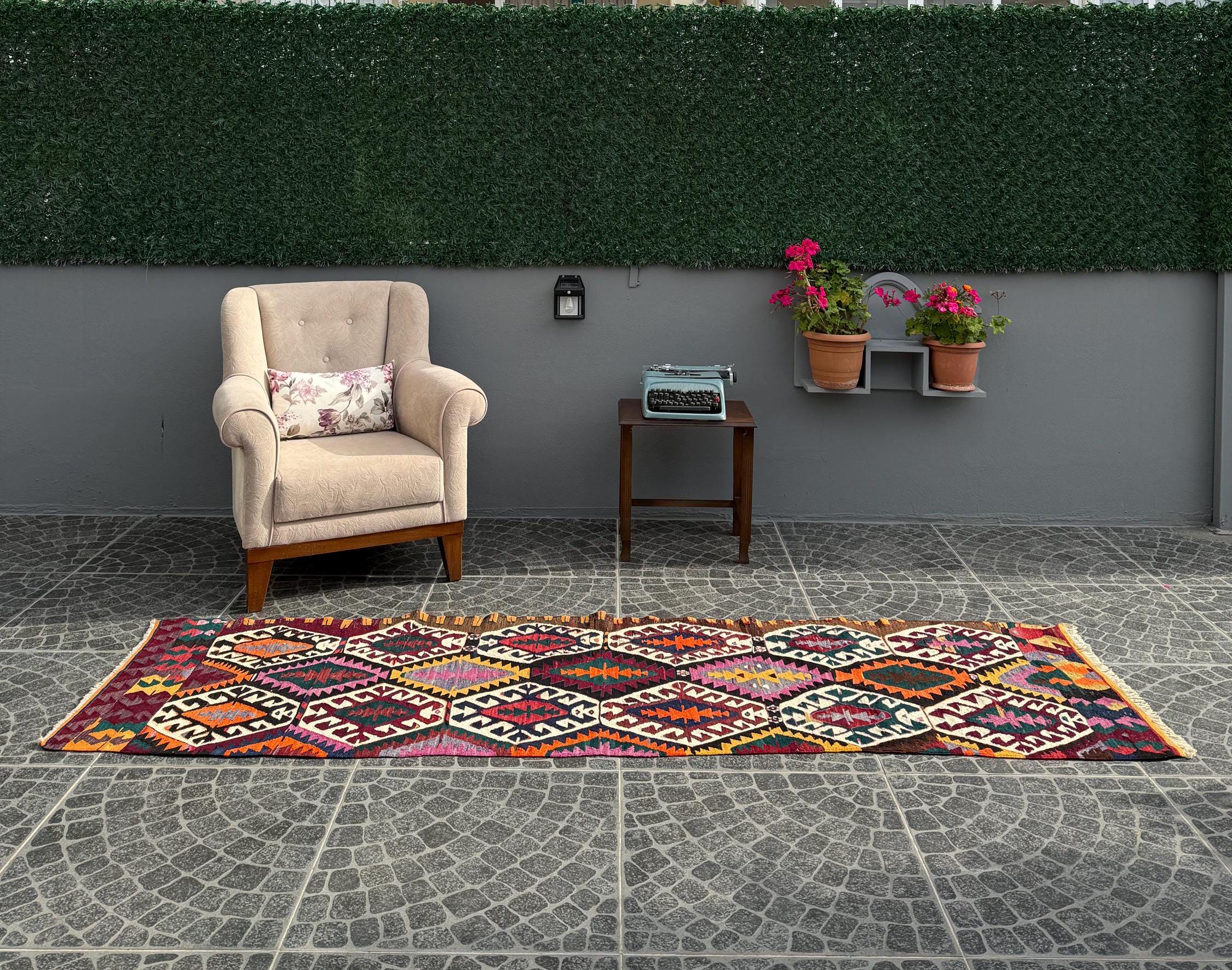 Vintage Turkish Kilim Runner Rug, Bohemian Home Decor (2.62 x 8.69 ft)