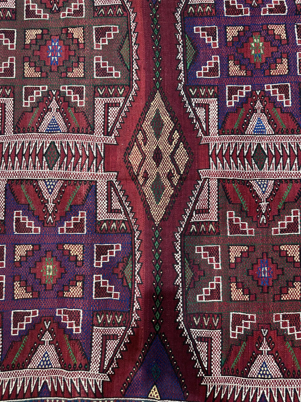 Vintage Turkish Kilim Rug, Handwoven Wool, Geometric Tribal Design (4.46 x 6.56 ft)