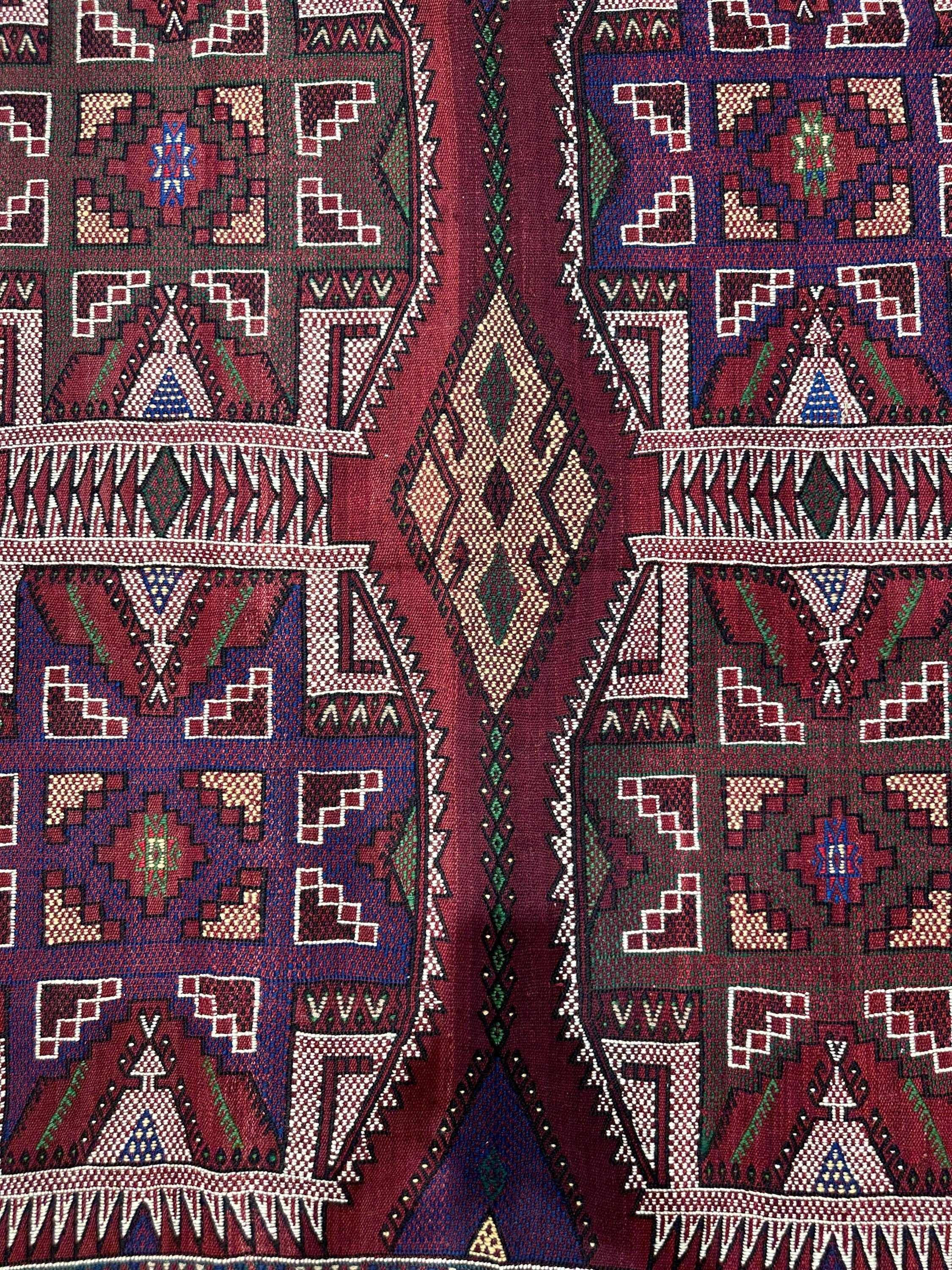 Vintage Turkish Kilim Rug, Handwoven Wool, Geometric Tribal Design (4.46 x 6.56 ft)