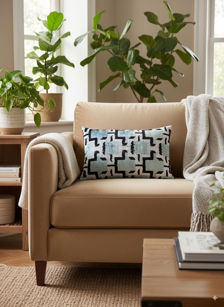 Blue Black and White Velvet Pillow Cover 16x24