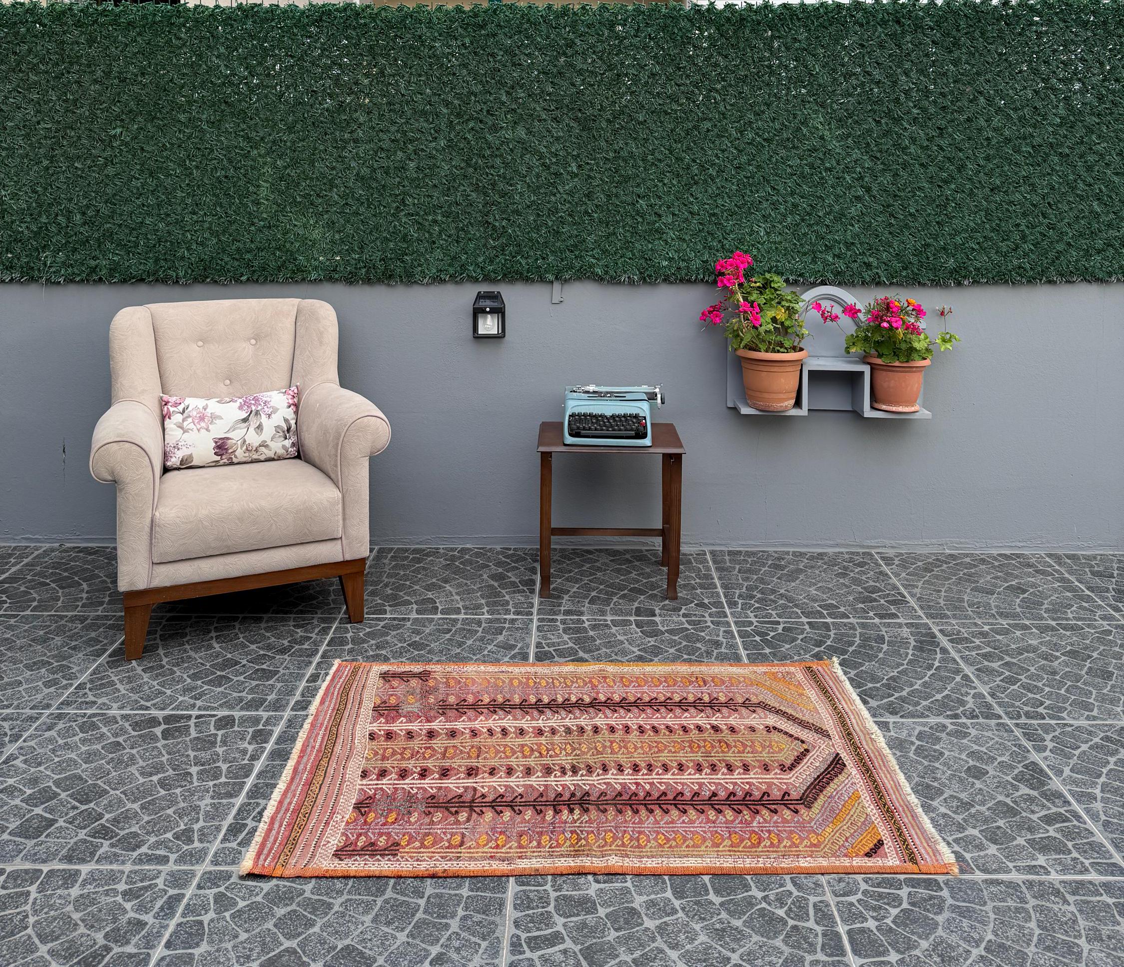 Vintage Turkish Kilim Rug, Handwoven Wool Cicim, Bohemian Decor (2.95x4.46 ft)