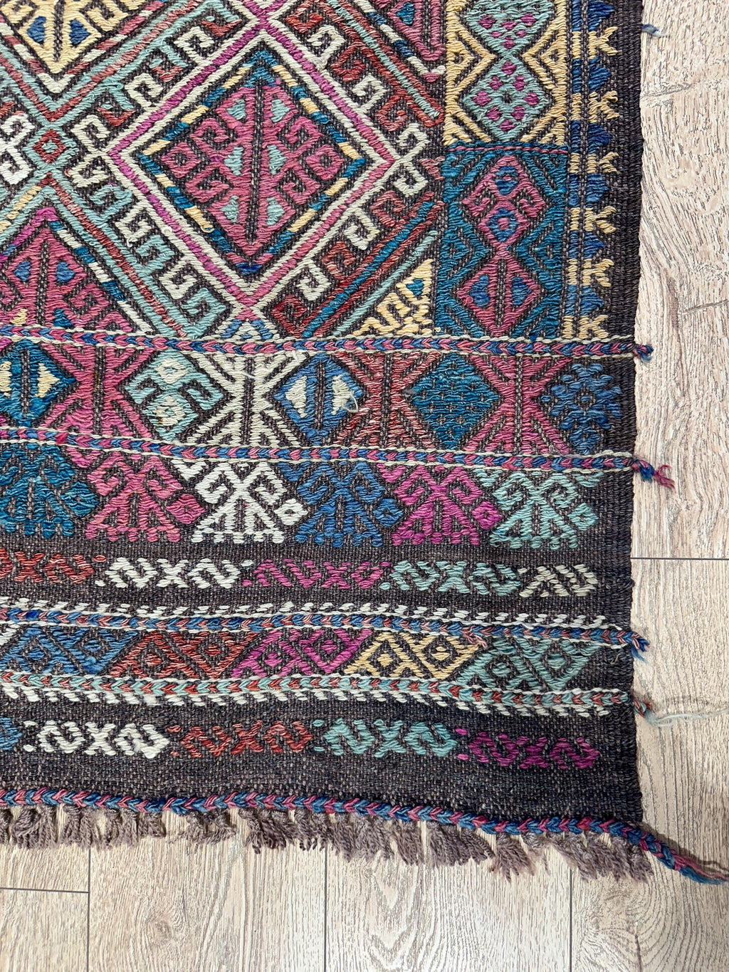 Vintage Turkish Kilim Rug, Geometric Tribal Wool Rug (4.3 x 5.9 ft)