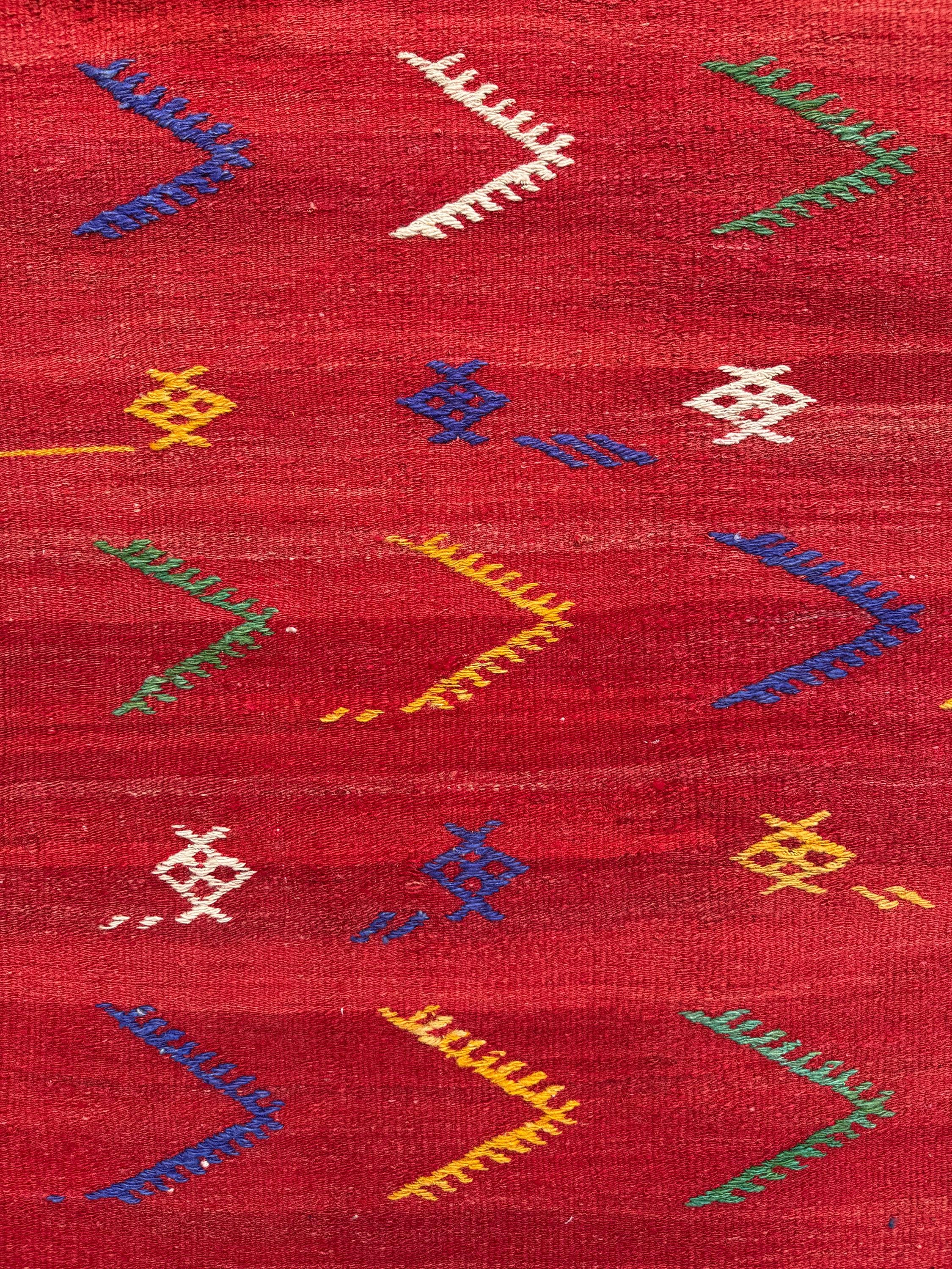 Vintage Turkish Kilim Rug, Handwoven Wool Cicim Rug (1.90x3.81 ft)