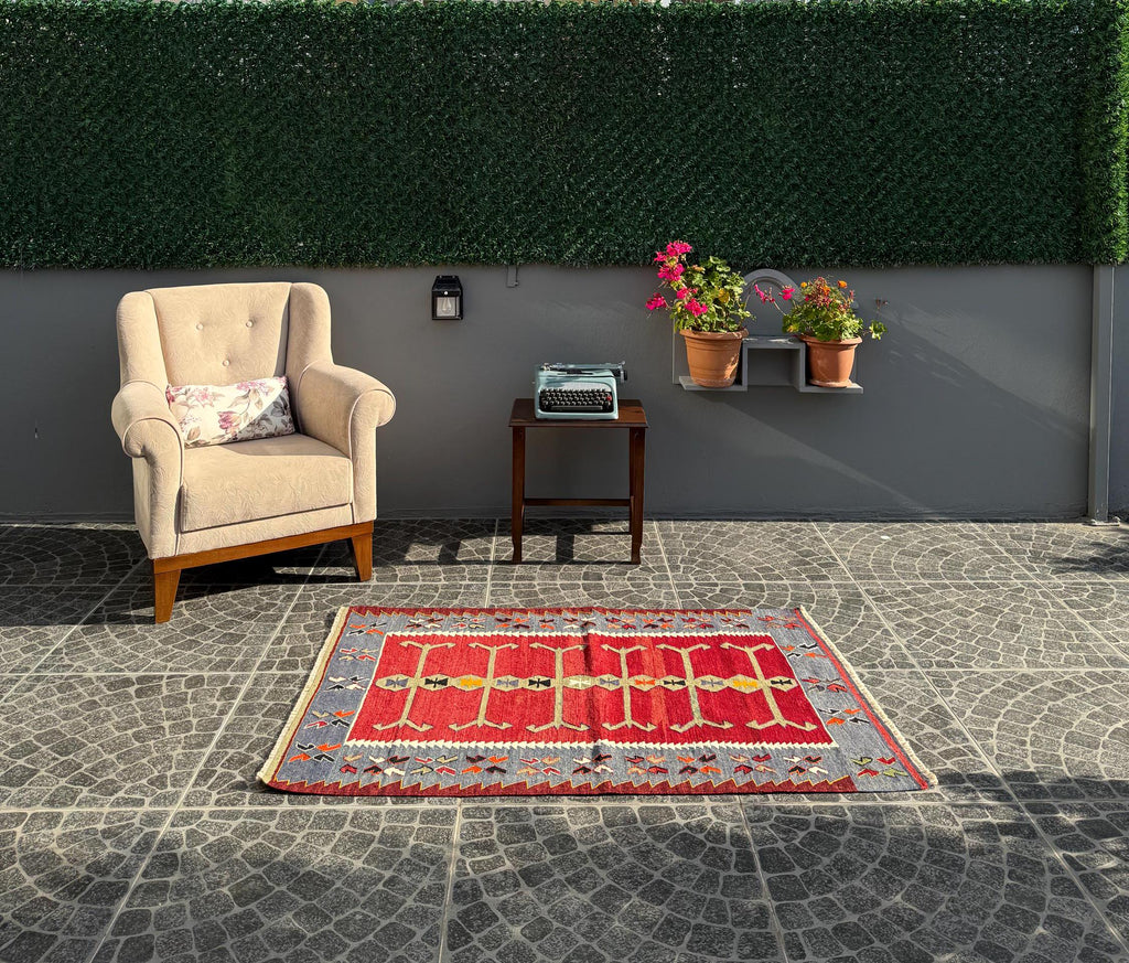 Vintage Handwoven Turkish Kilim Rug, 3.12x4.66 ft, Wool Rug