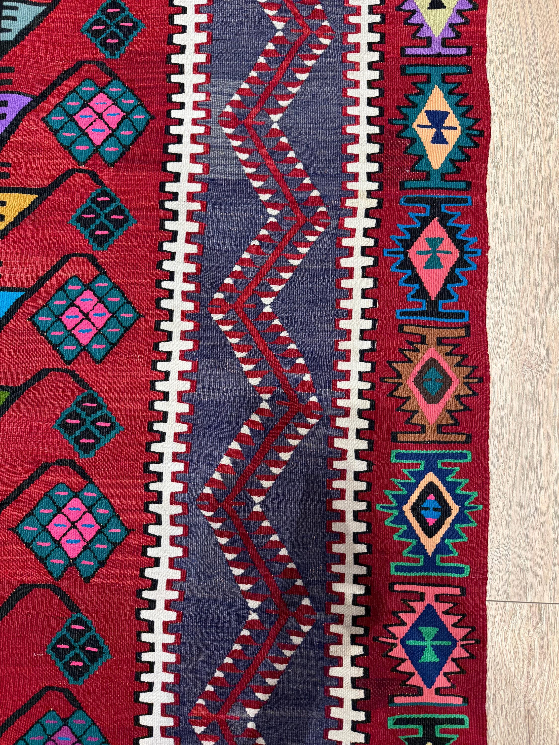 Vintage Turkish Kilim Rug, Handwoven Wool, Boho Home Decor (3.94x7.35 ft)