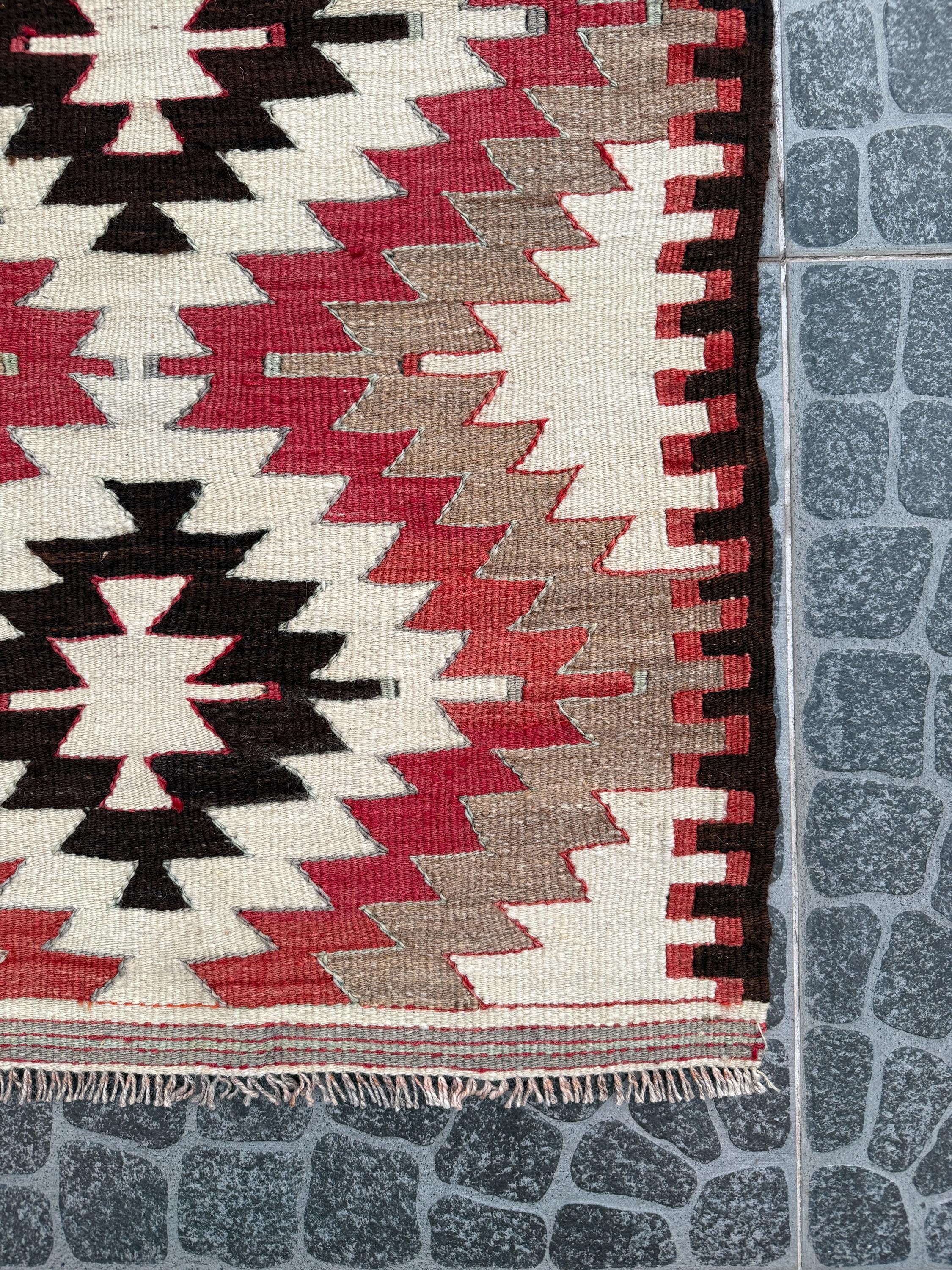 Vintage Turkish Cicim Kilim Rug, Handwoven Geometric Wool, 2.30x4.00 ft
