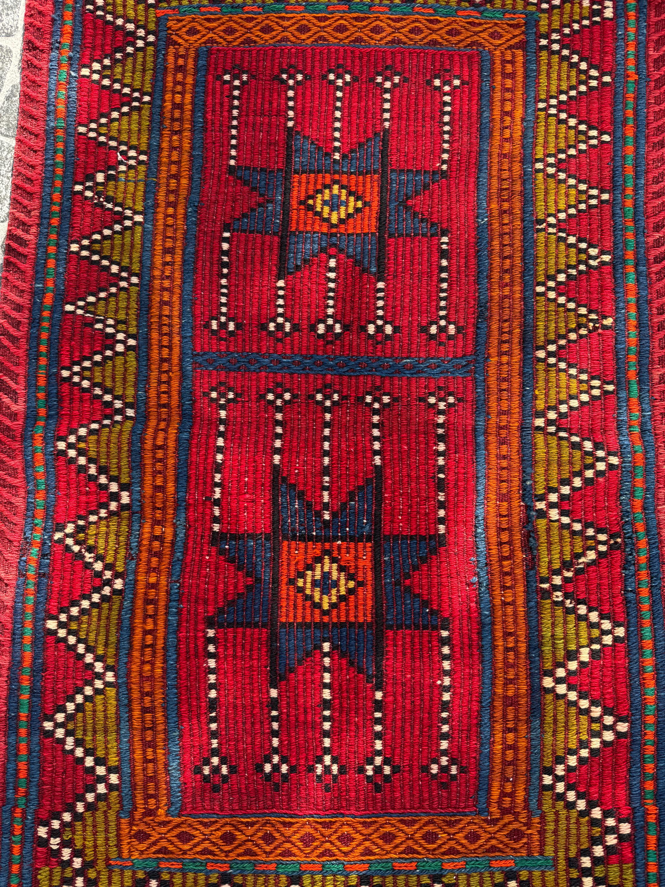 Vintage Turkish Cicim Kilim Rug, Handwoven Wool, Geometric Design (2.07x3.28 ft)