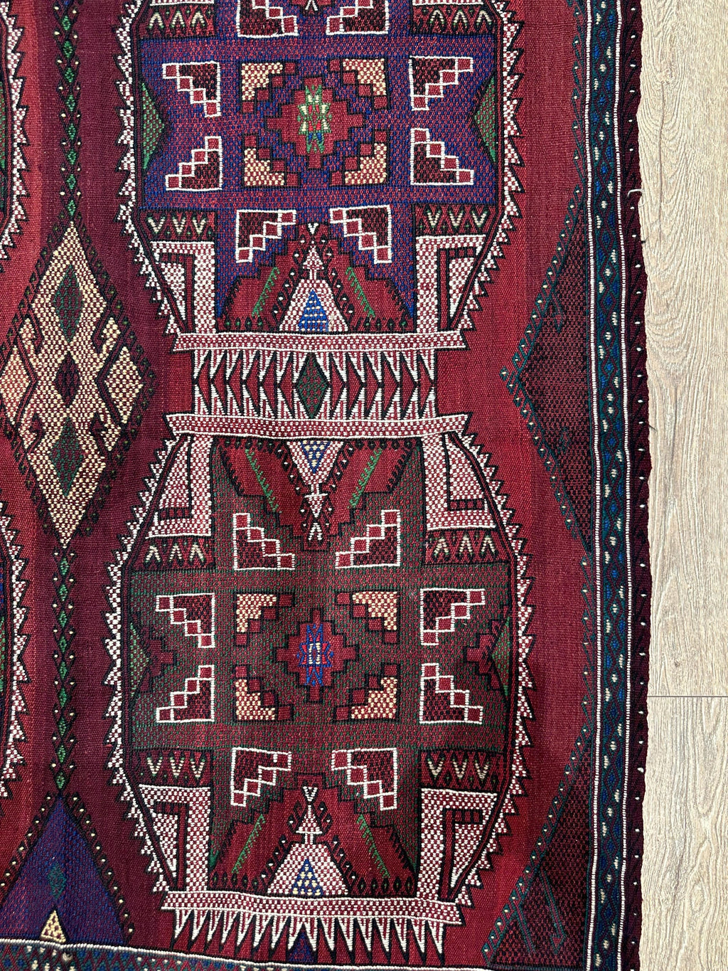 Vintage Turkish Kilim Rug, Handwoven Wool, Geometric Tribal Design (4.46 x 6.56 ft)