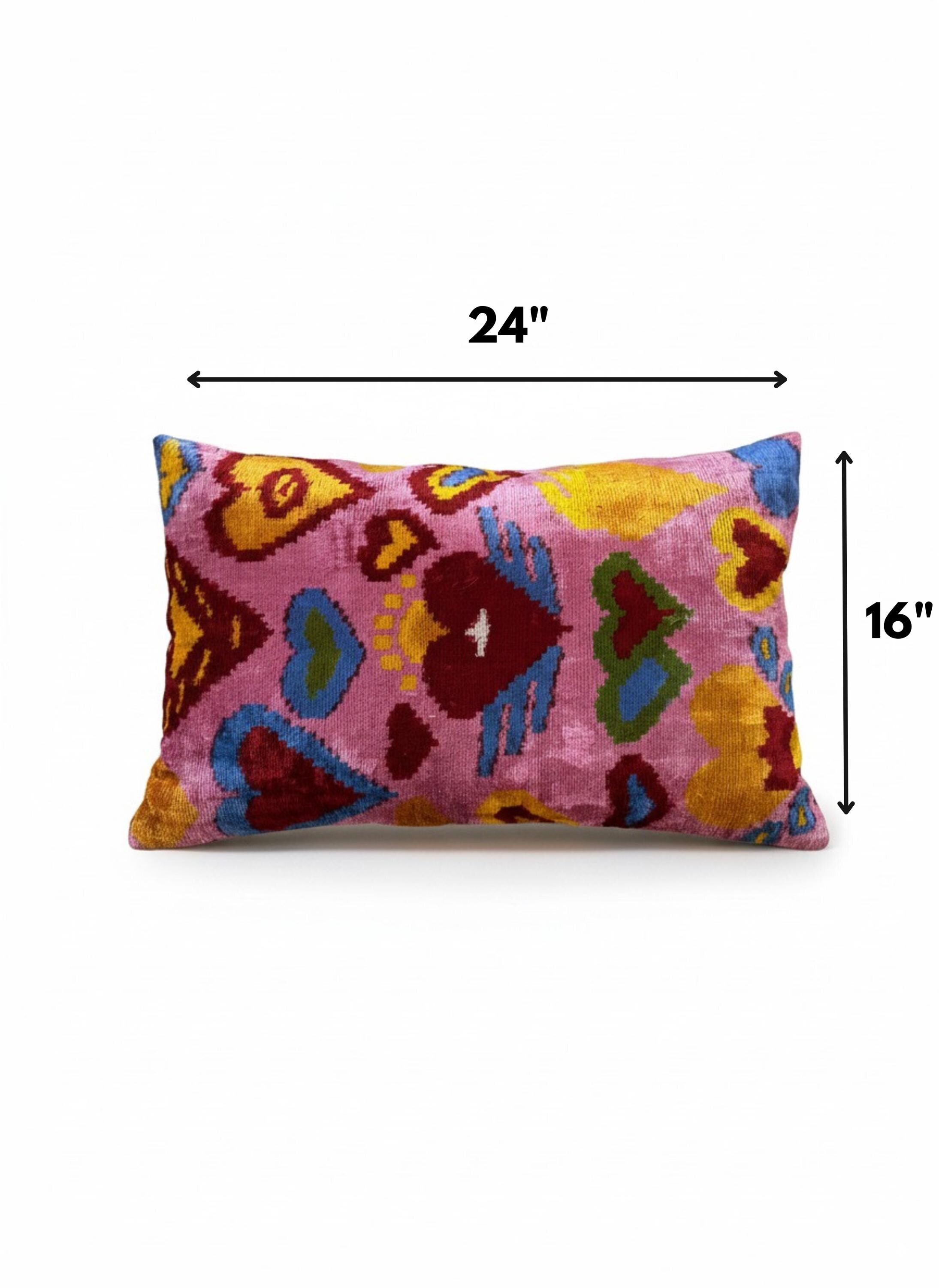 Pink Red Blue Yellow Hear Velvet Pillow Cover 16x24