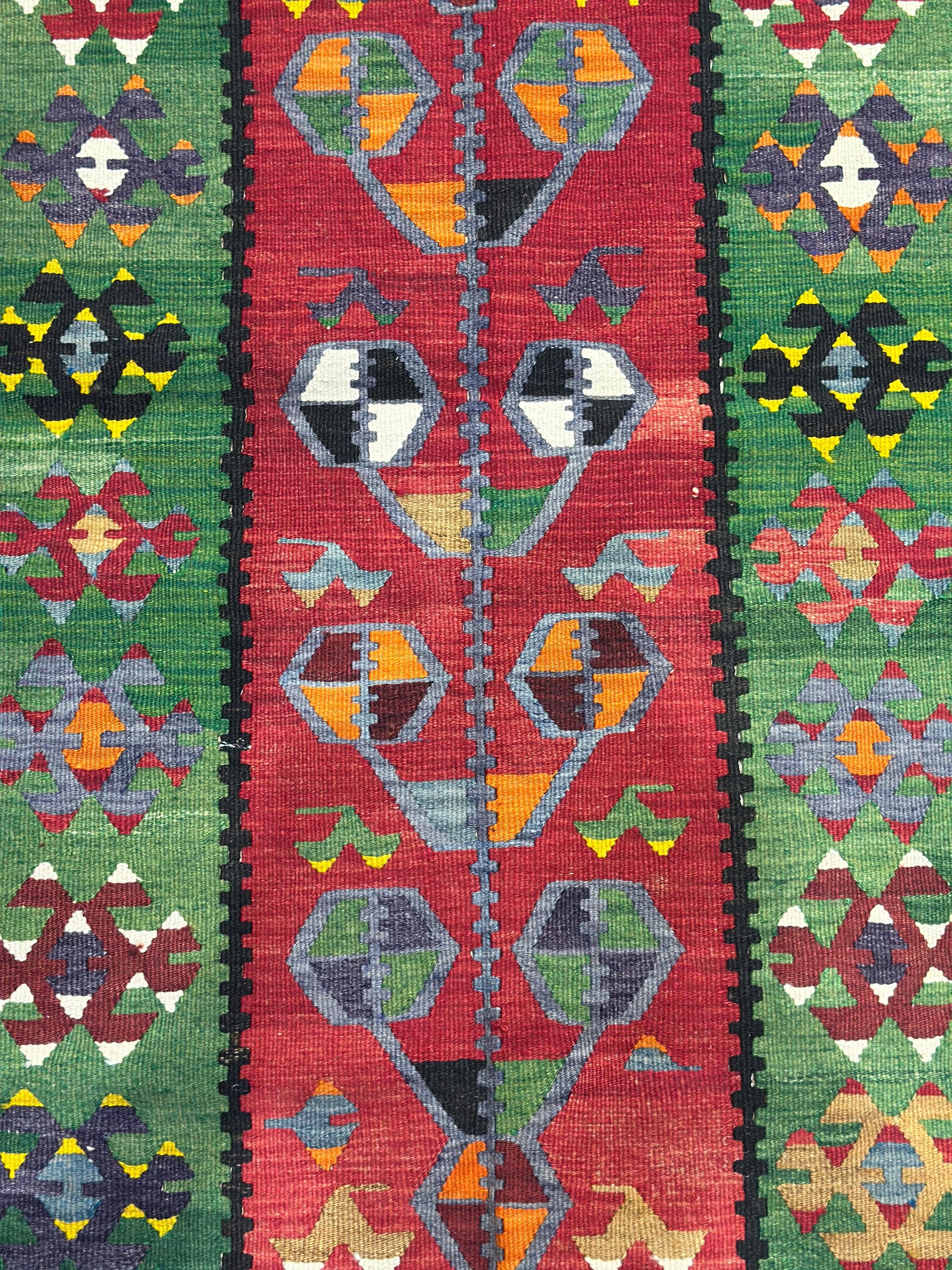 Vintage Turkish Kilim Rug, Handwoven Wool, Boho Decor (3.74 x 5.97 ft)