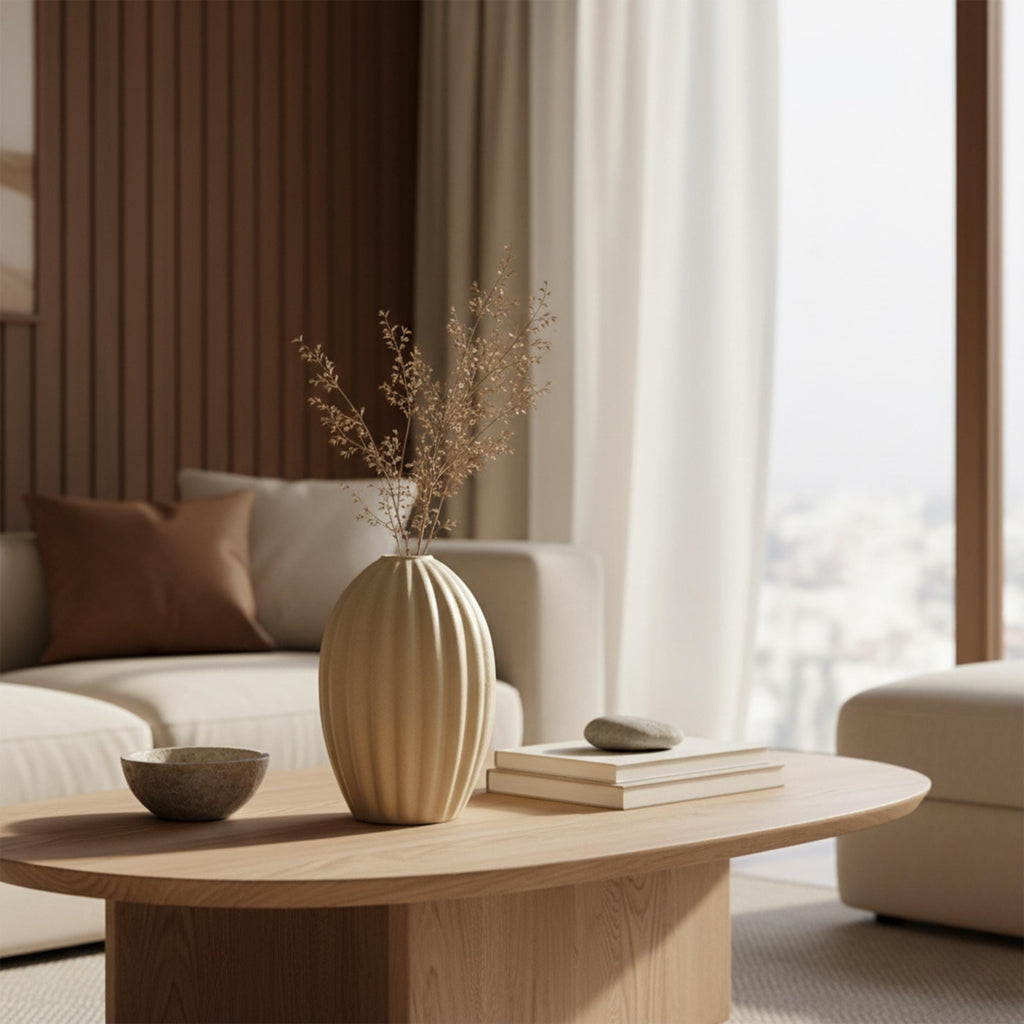 Handmade Beige Ceramic Vase 7.8x9.8