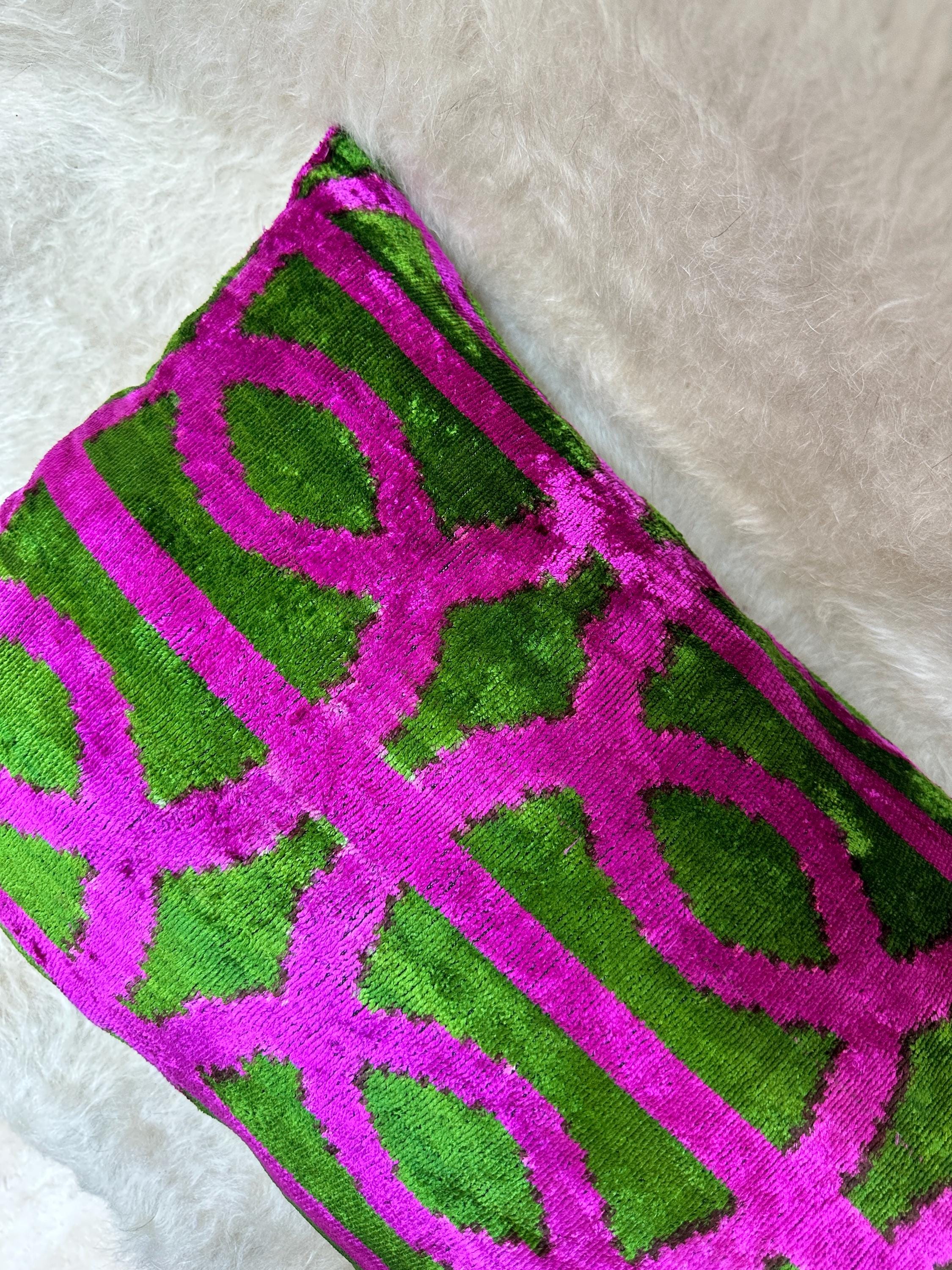 Bold Pink and Green Velvet Pillow Cover 16x24