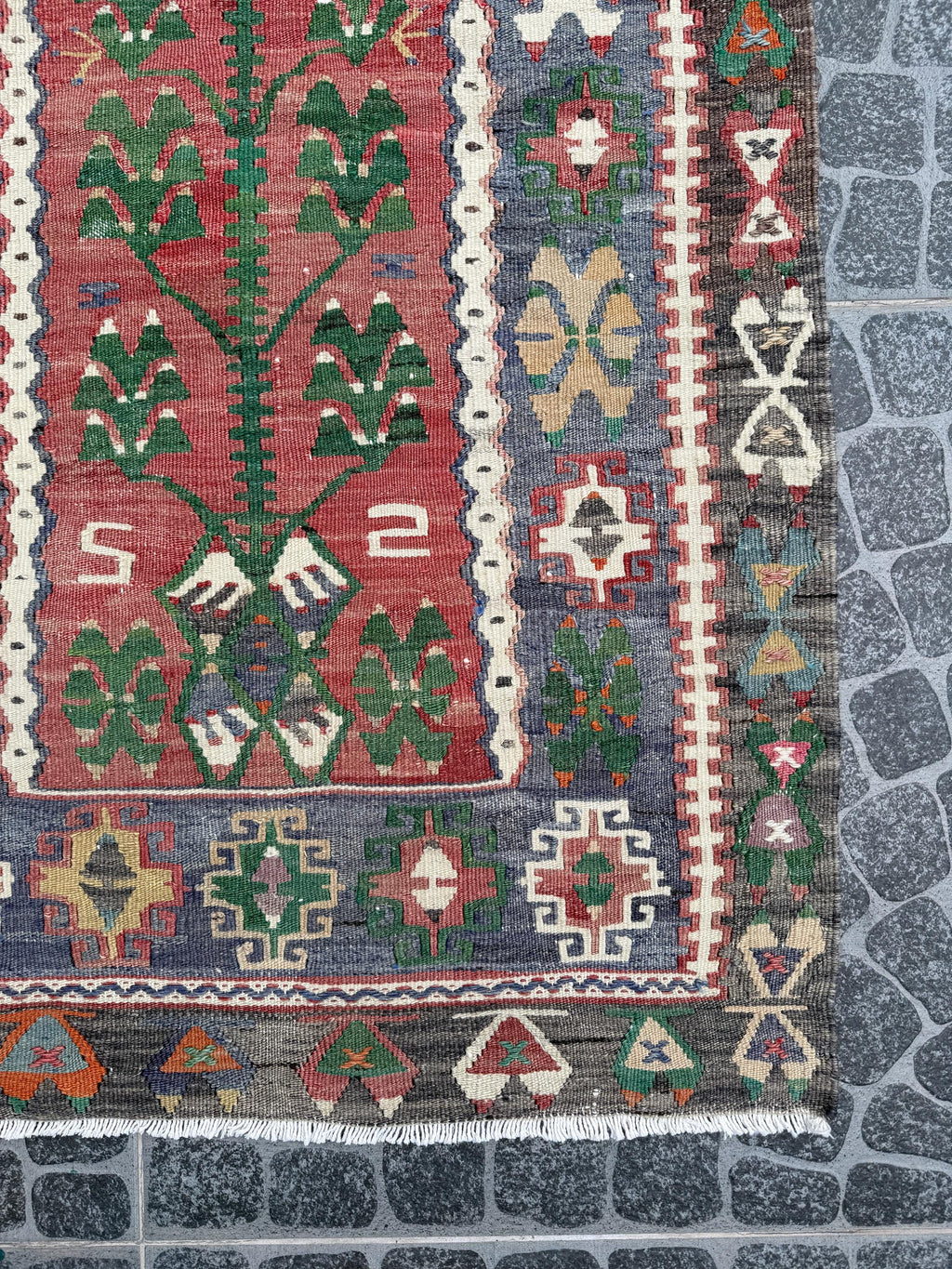 Vintage Turkish Kilim Rug, Tree of Life, Handwoven Wool (2.53x4.20 ft)