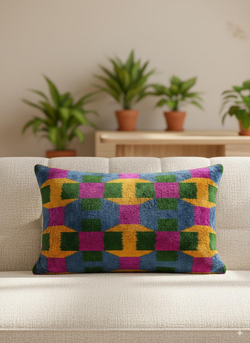Yellow Pink Green Blue Velvet Pillow Cover 16x24