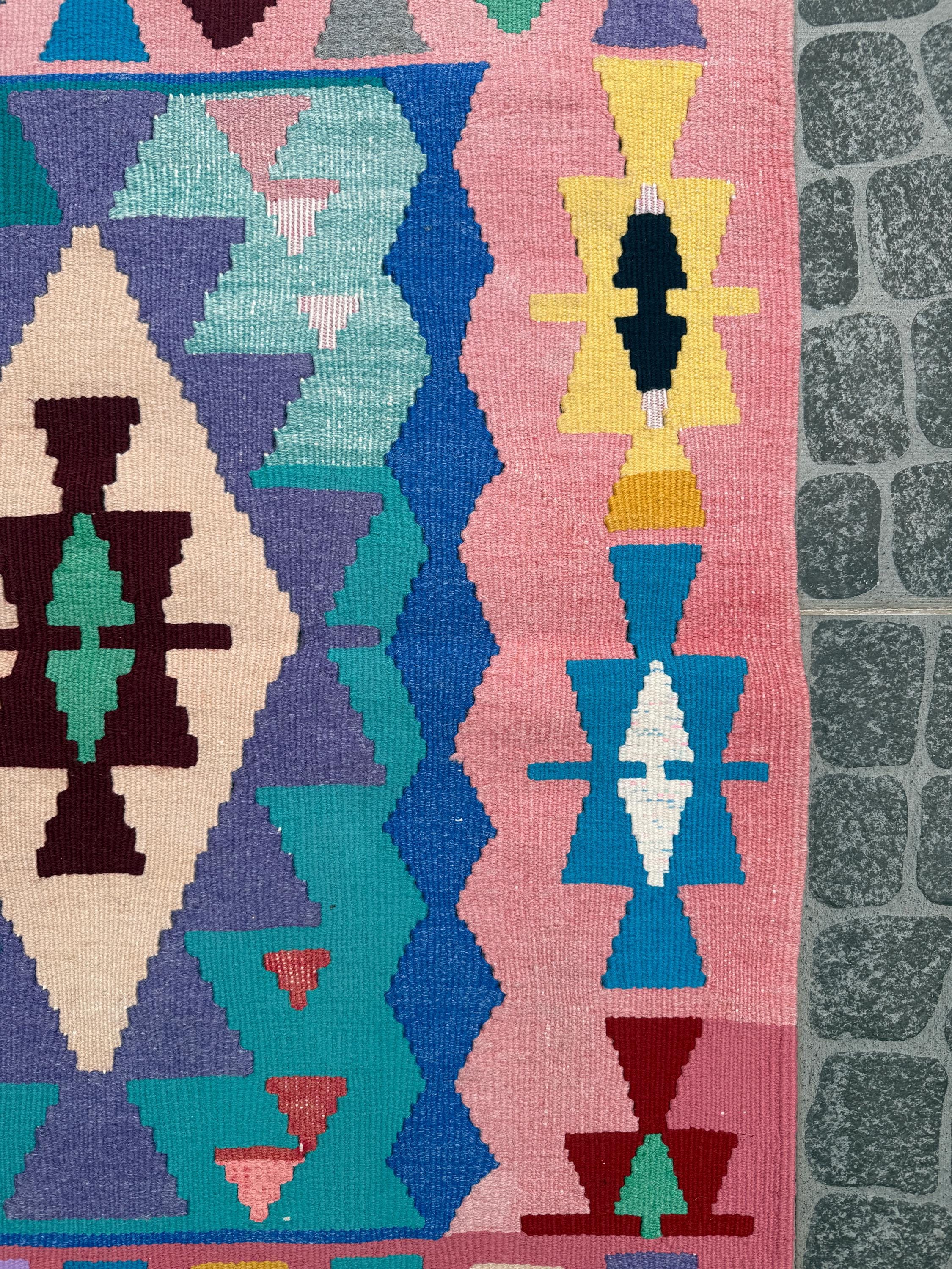 Vintage Turkish Kilim Rug: Handwoven Wool Anatolian Decor (2.40x3.51 ft)