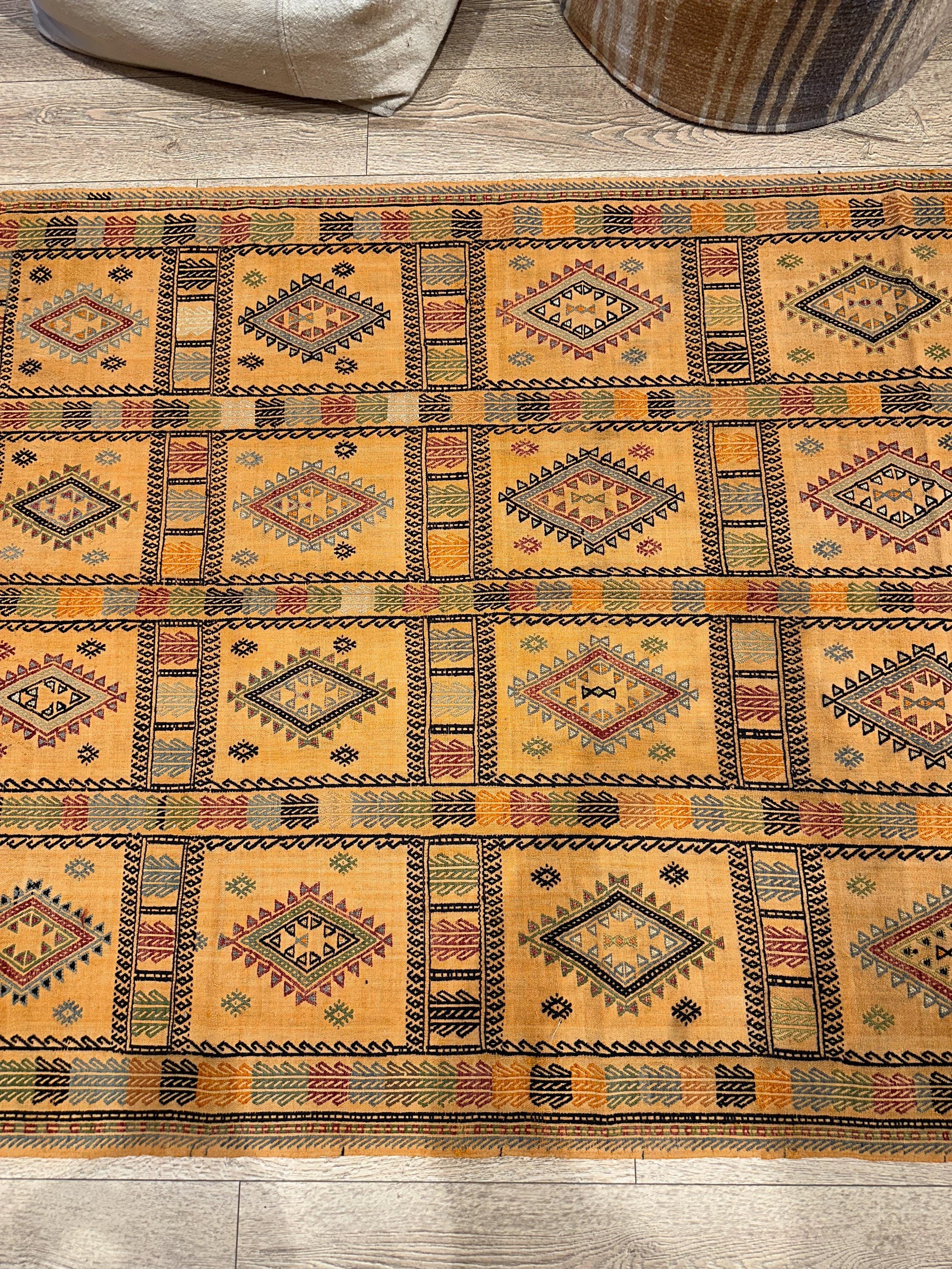 Vintage Turkish Kilim Rug, Handwoven Wool, Boho Decor (4.33x5.21 ft)