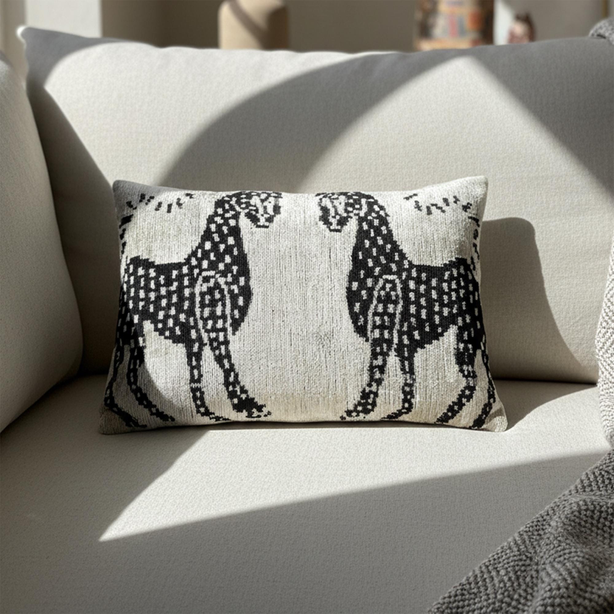 Black White Horse Motif Animal Velvet Pillow Cover 16x24