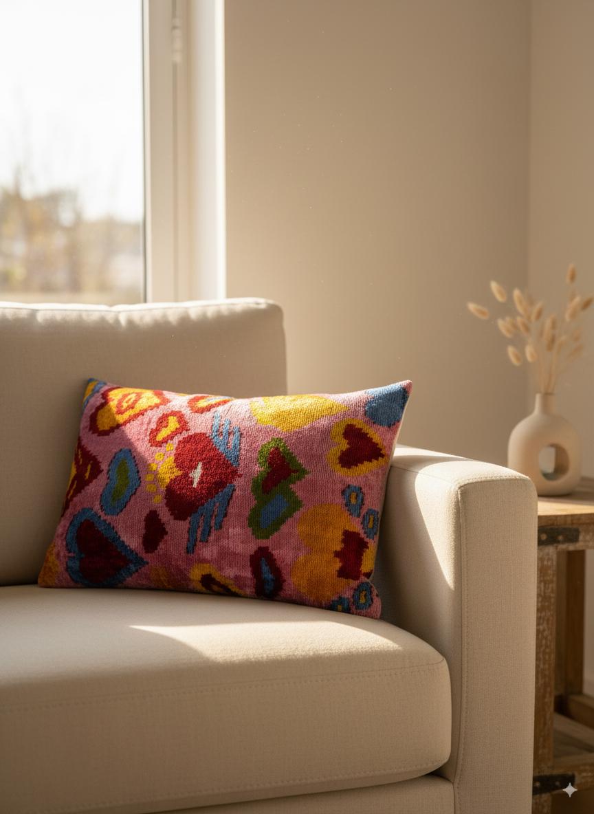 Pink Red Blue Yellow Hear Velvet Pillow Cover 16x24