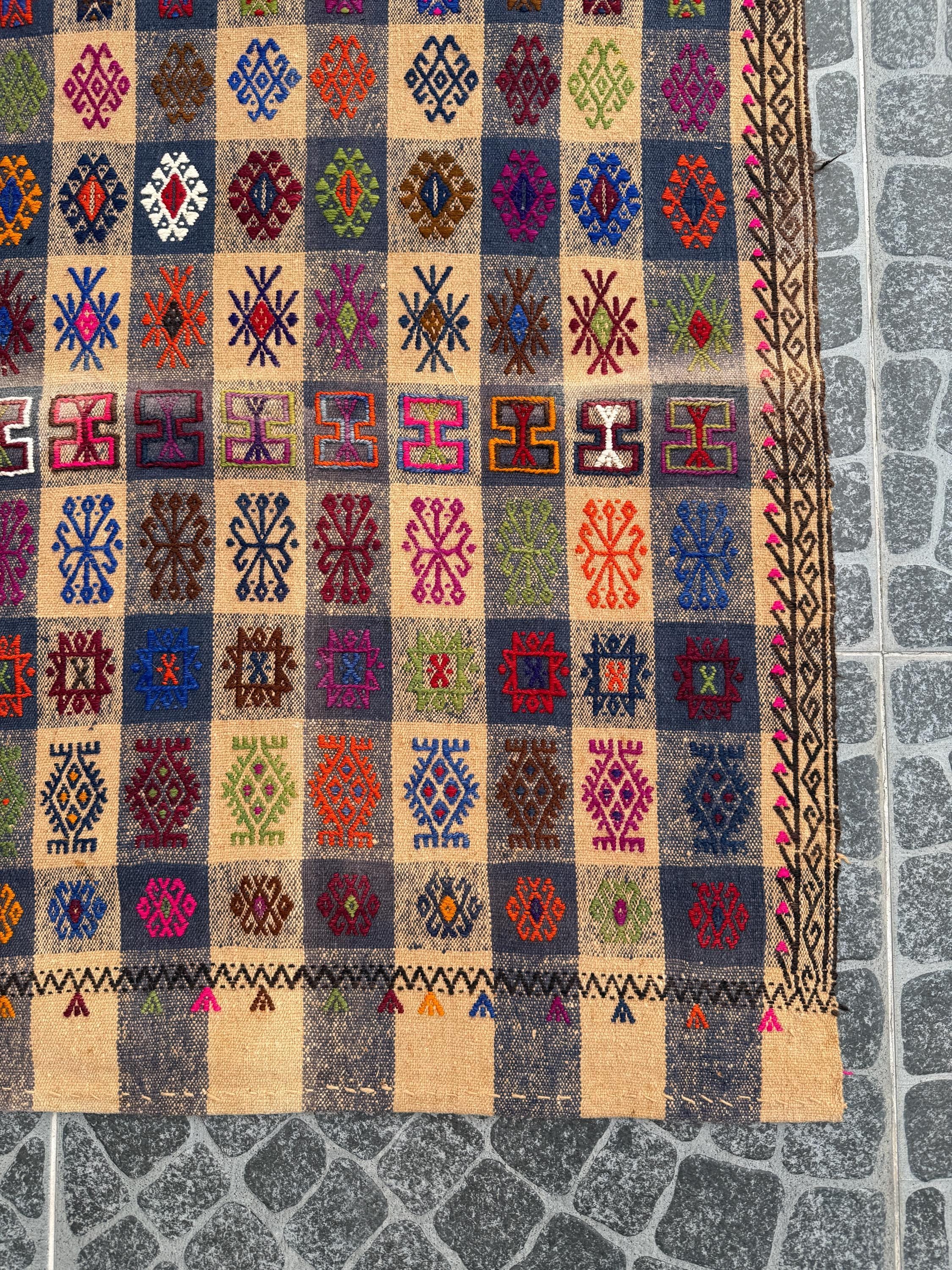 Vintage Turkish Kilim Rug, Bohemian Woven Area Rug (2.33x7.22 ft)