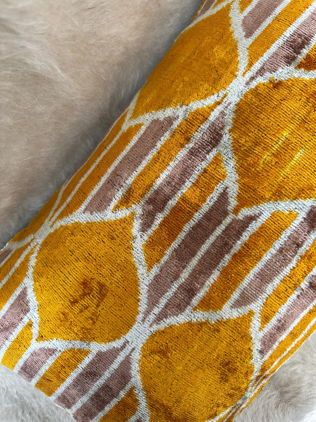 Mustard Yellow and Beige Velvet Pillow Cover 16x24